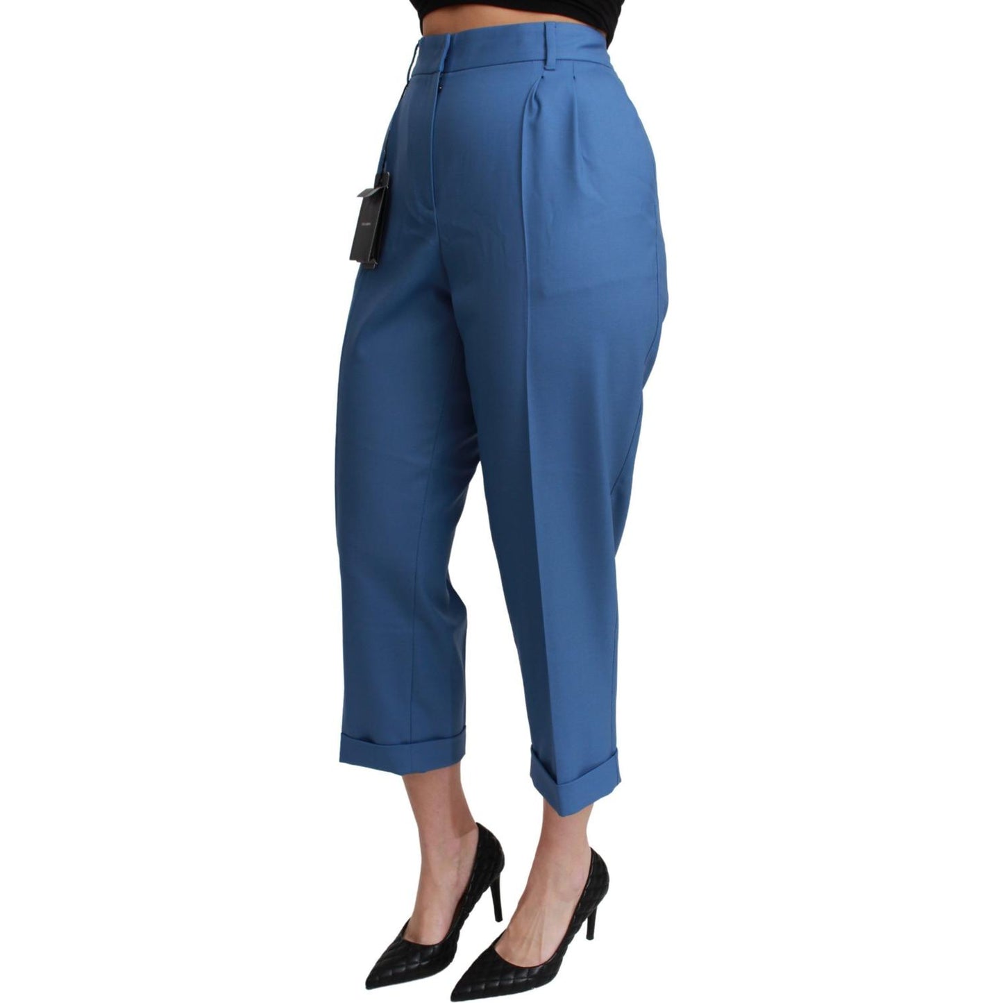 Dolce & Gabbana Elegant Pleated Wool Cuffed Trousers Dolce & Gabbana Dark Slate Gray