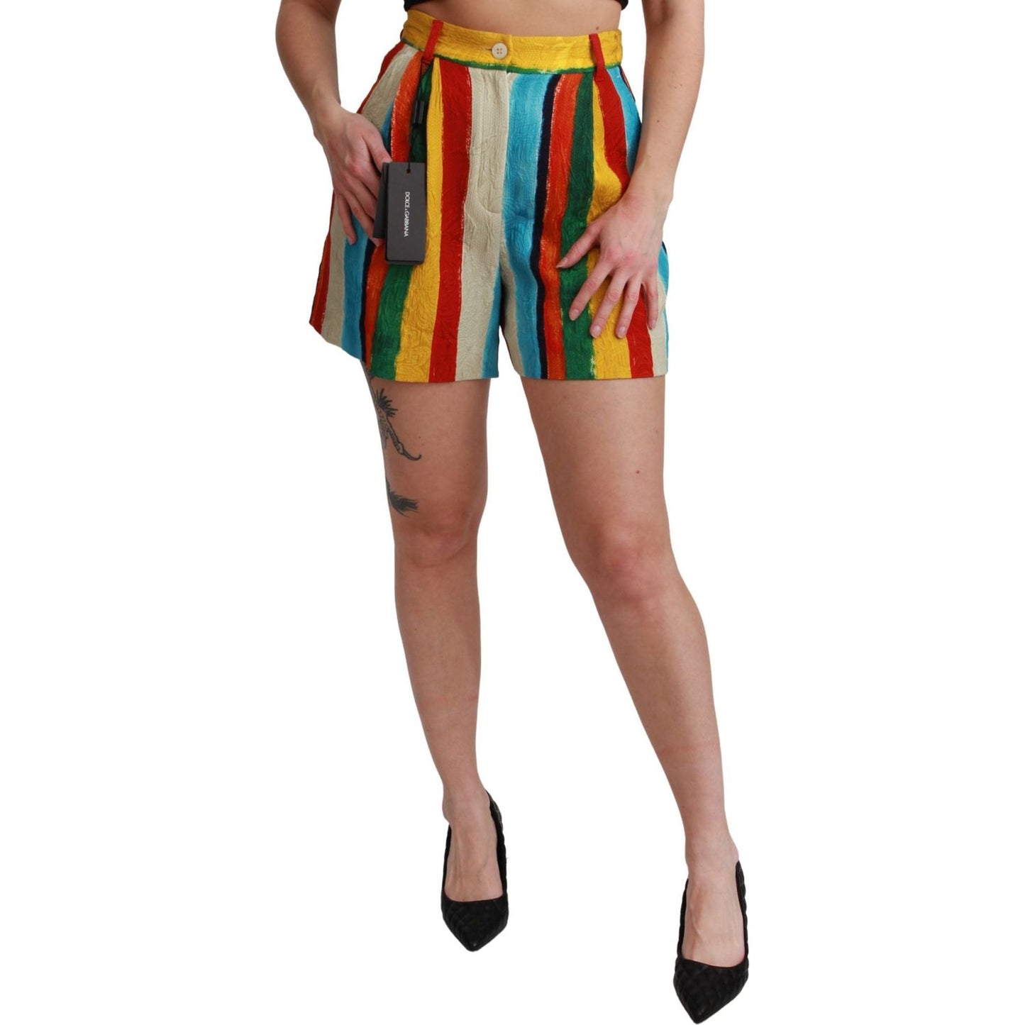 Dolce & Gabbana Multicolor Striped High-Waist Shorts Dolce & Gabbana Rosy Brown