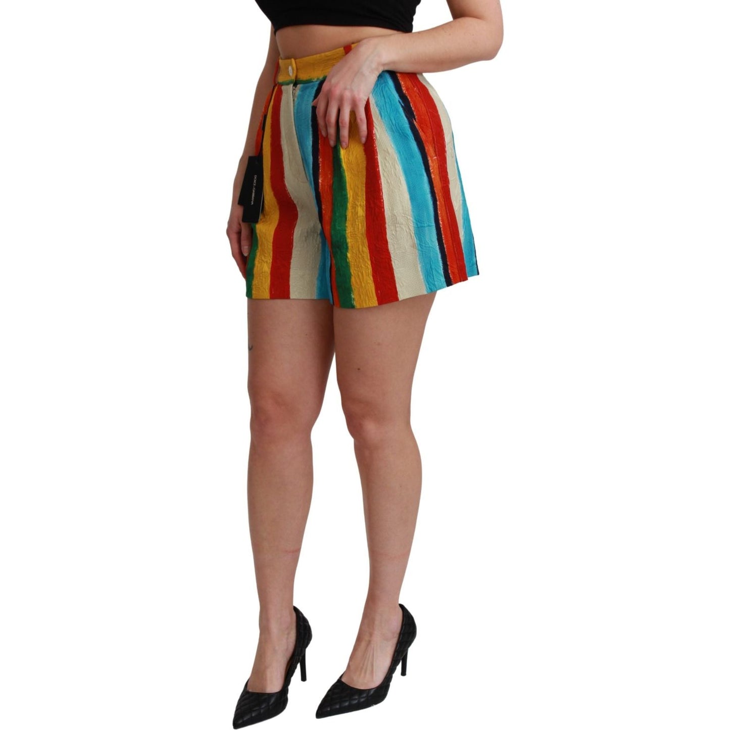 Dolce & Gabbana Multicolor Striped High-Waist Shorts Dolce & Gabbana Sienna