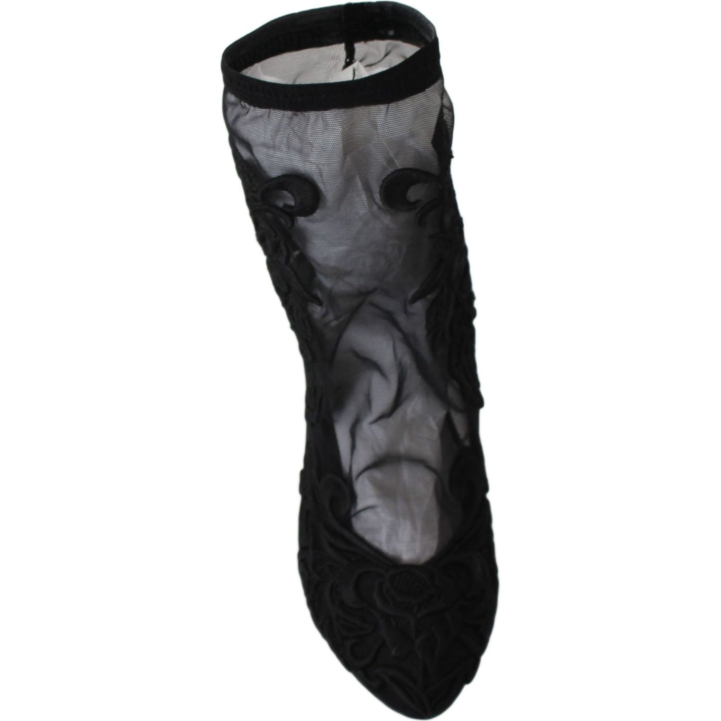 Dolce & Gabbana Embroidered Floral Stiletto Socks Booties Shoes Dolce & Gabbana Black