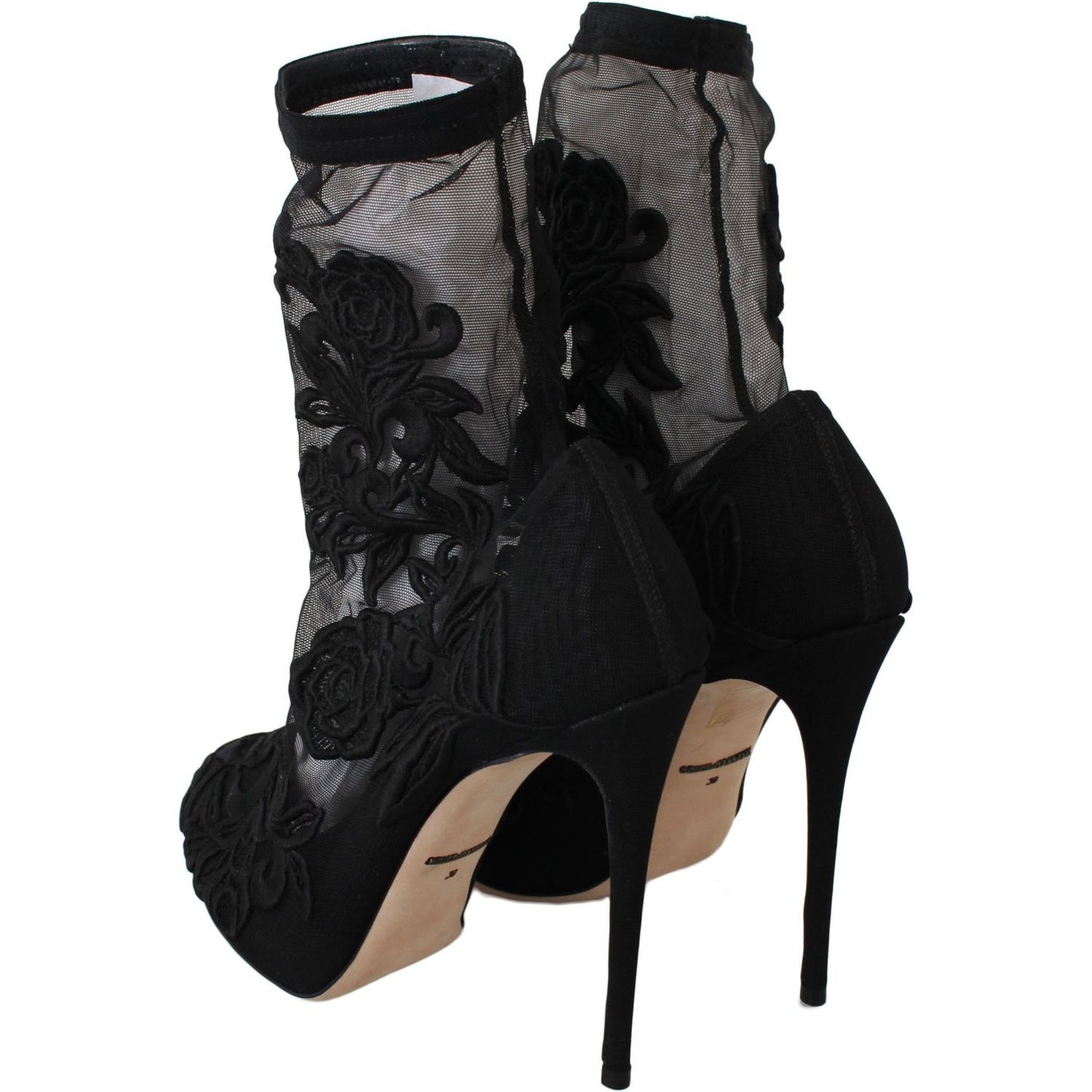 Dolce & Gabbana Embroidered Floral Stiletto Socks Booties Shoes Dolce & Gabbana Black