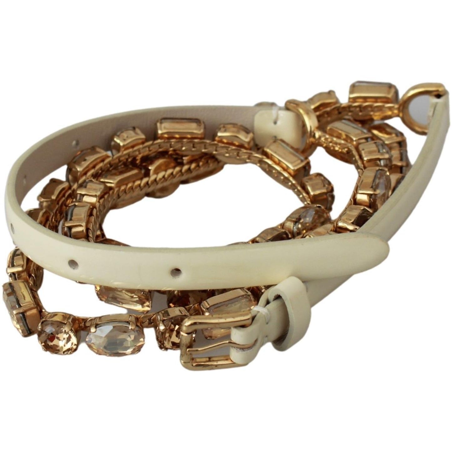 Dolce & Gabbana White Leather Crystals Waist Belt BEL60640-95