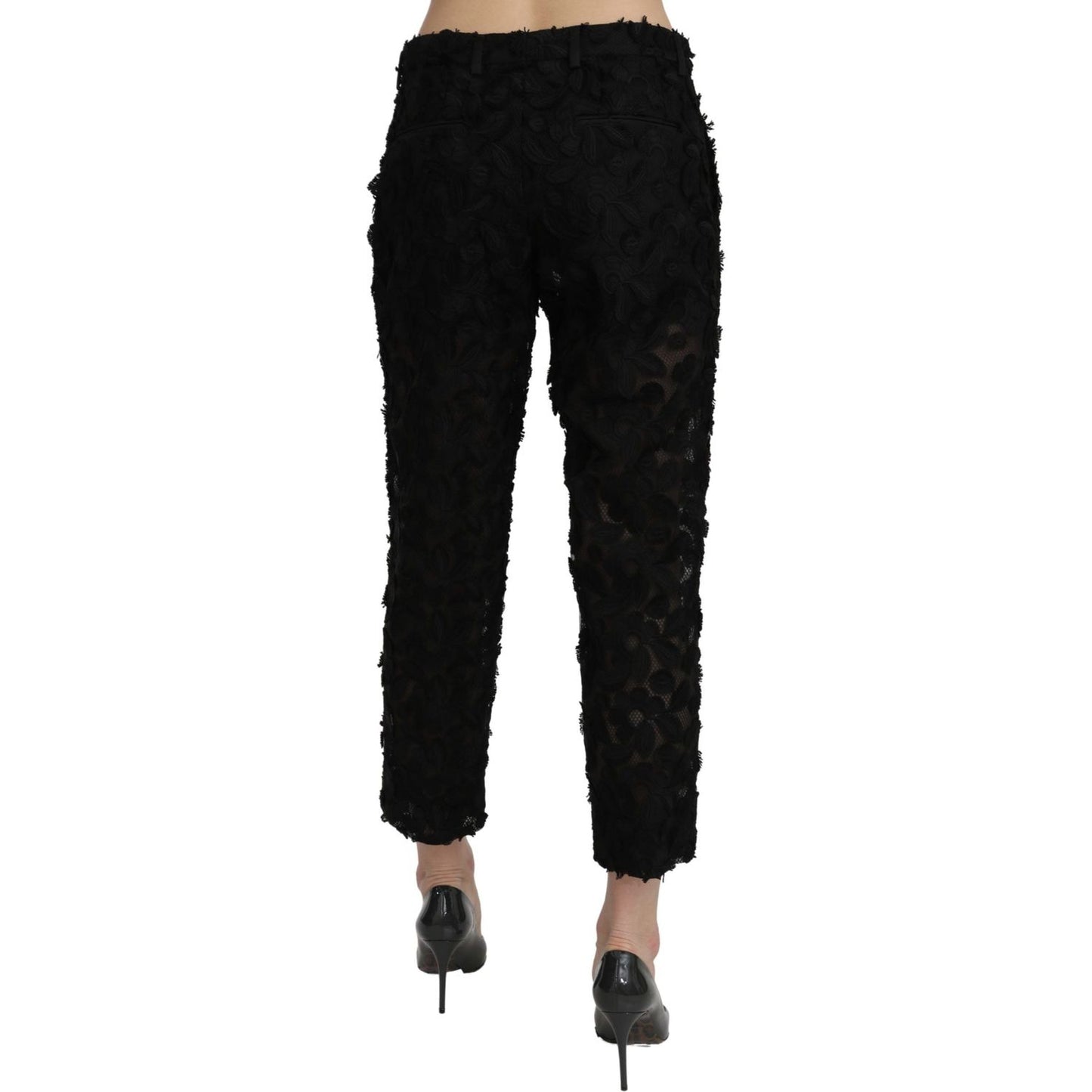 Dolce & Gabbana Elegant Straight Cropped Lace Trousers Jeans & Pants Dolce & Gabbana Black