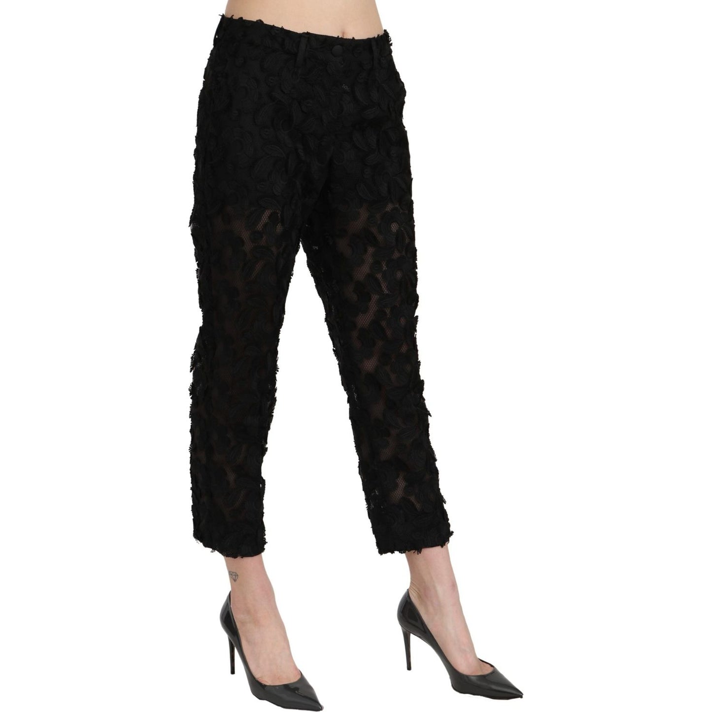 Dolce & Gabbana Elegant Straight Cropped Lace Trousers Jeans & Pants Dolce & Gabbana Tan