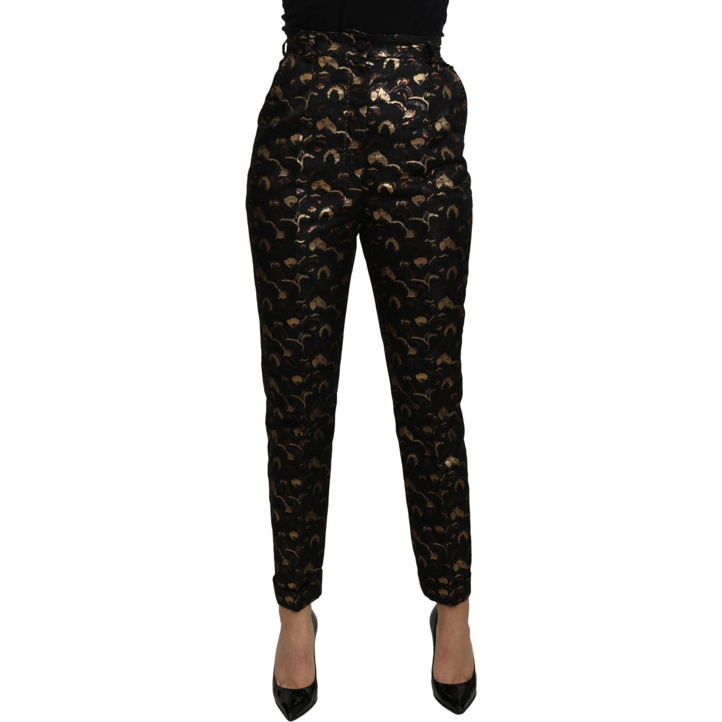 Dolce & Gabbana Elegant High Waist Tapered Brocade Pants Jeans & Pants Dolce & Gabbana Black