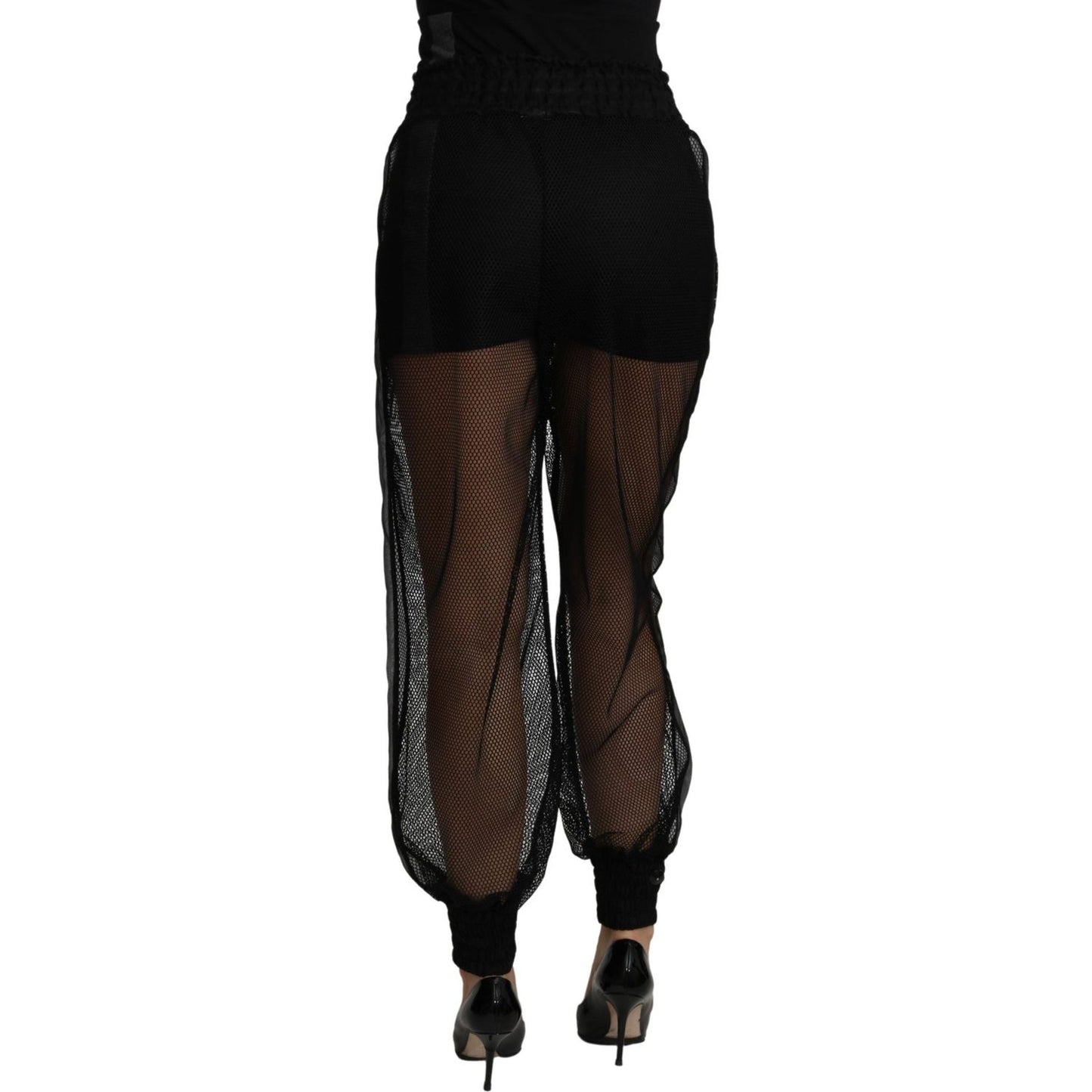 Dolce & Gabbana Elegant High Waist Silk Blend Joggers Jeans & Pants Dolce & Gabbana Black