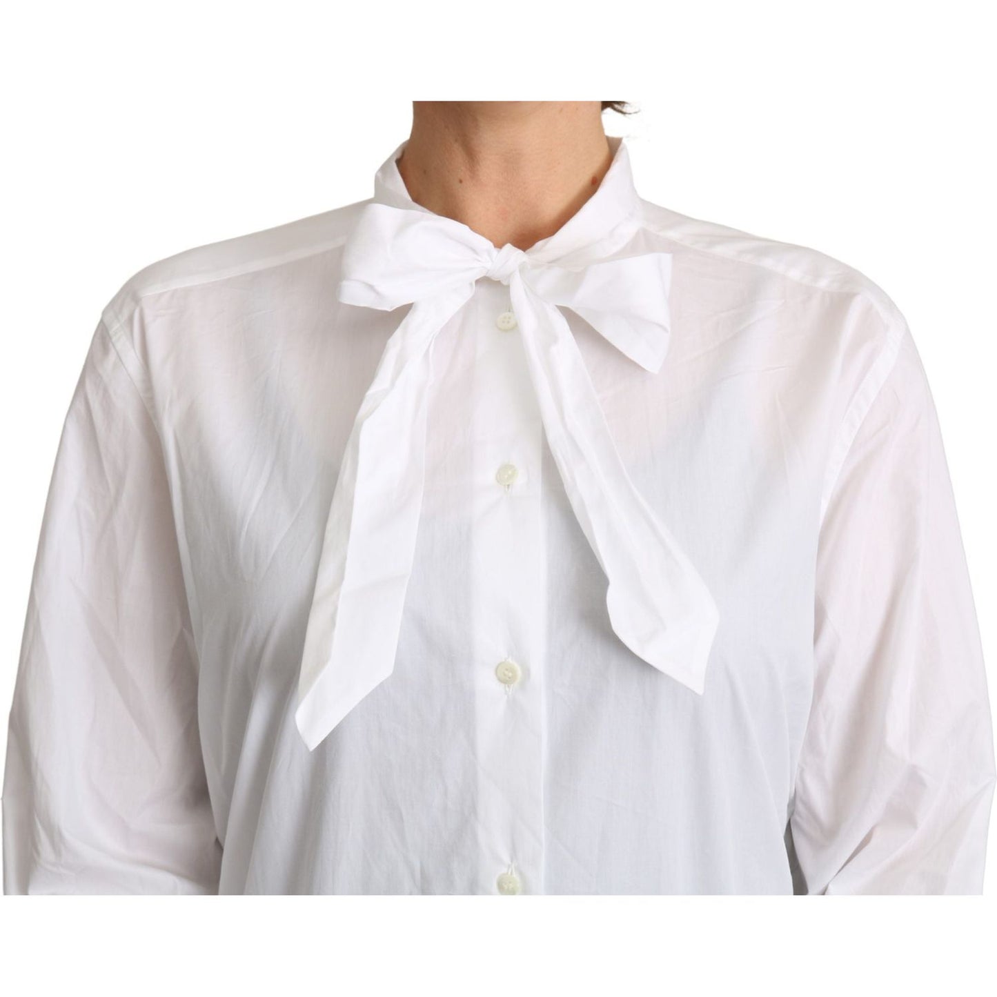 Dolce & Gabbana Elegant Scarf Neck Cotton Blouse Dolce & Gabbana Light Gray
