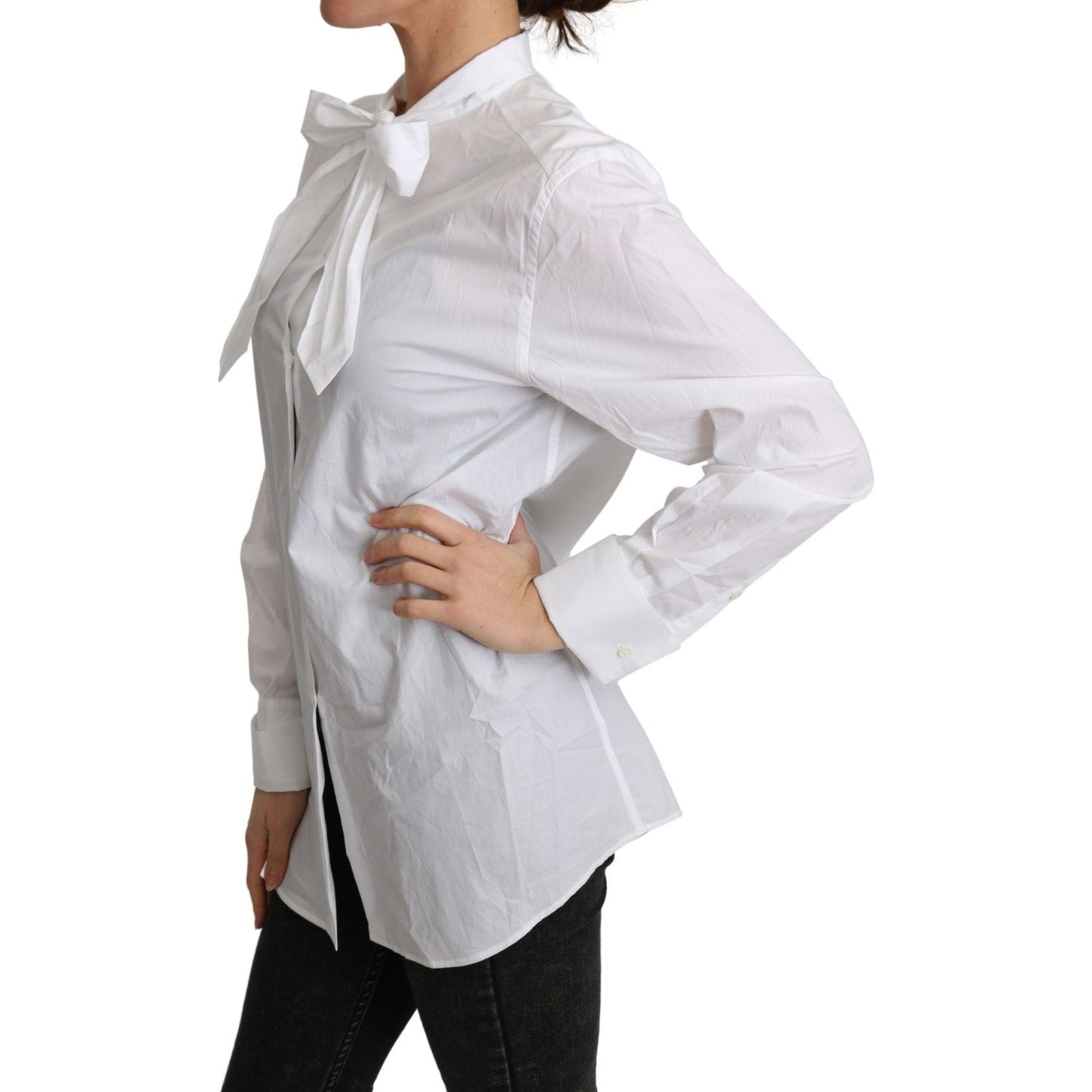 Dolce & Gabbana Elegant Scarf Neck Cotton Blouse Dolce & Gabbana Gray