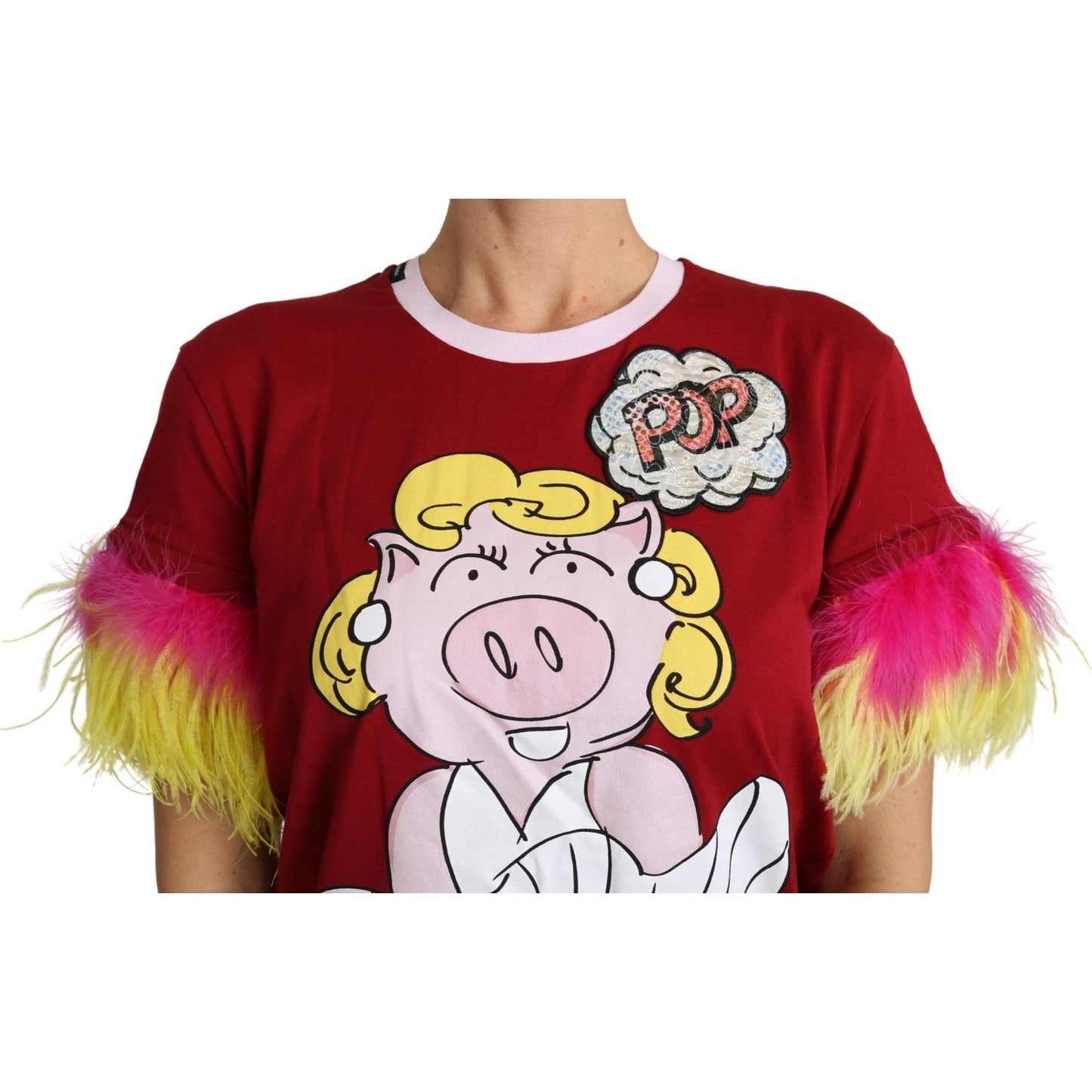 Dolce & Gabbana Chic Red Pig Print Crew Neck T-Shirt Dolce & Gabbana Brown