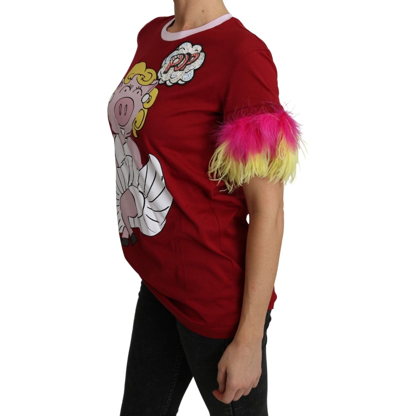 Dolce & Gabbana Chic Red Pig Print Crew Neck T-Shirt Dolce & Gabbana Saddle Brown