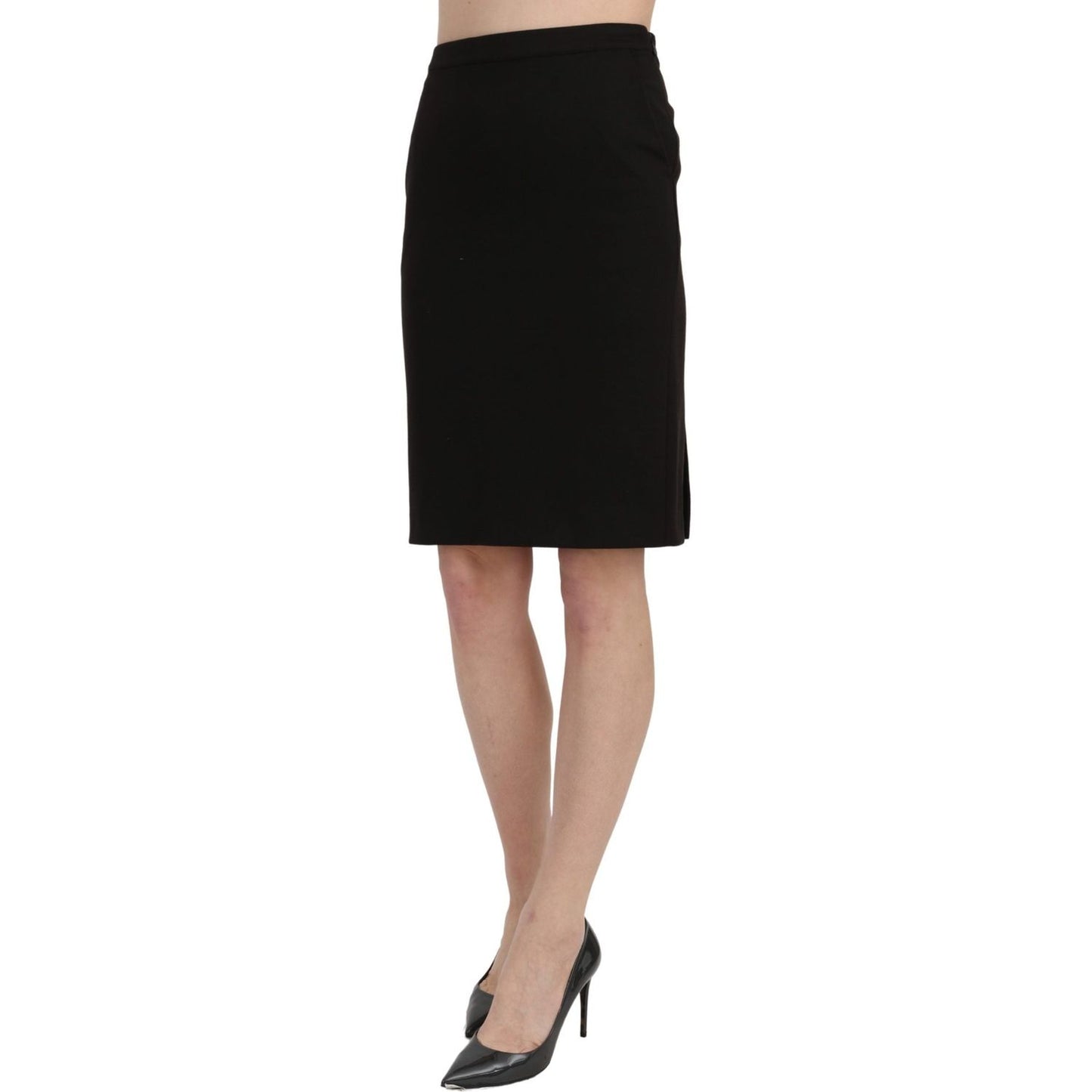 GF Ferre Chic High Waist Black Linen Skirt GF Ferre Black