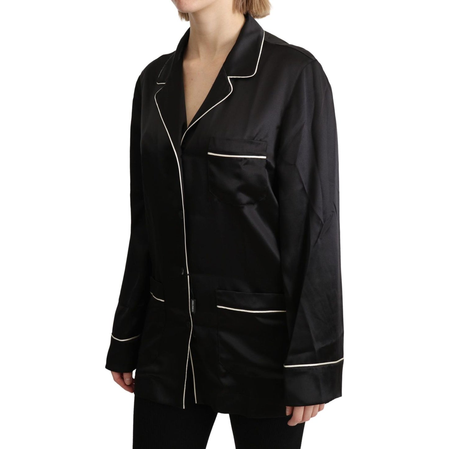 Dolce & Gabbana Elegant Silk Black Button-Up Blouse Dolce & Gabbana Black