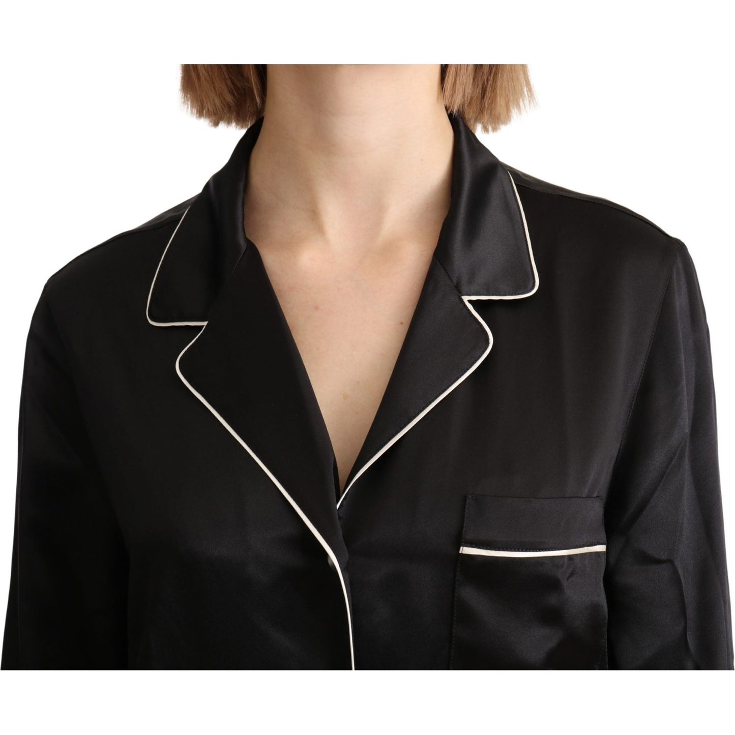 Dolce & Gabbana Elegant Silk Black Button-Up Blouse Dolce & Gabbana Black