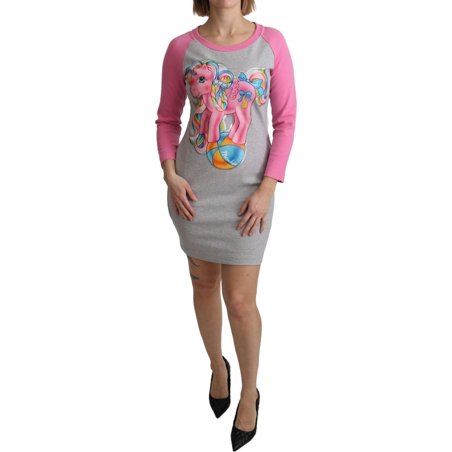 Chic Gray Cotton Blend Moschino Sweater Dress Moschino Rosy Brown