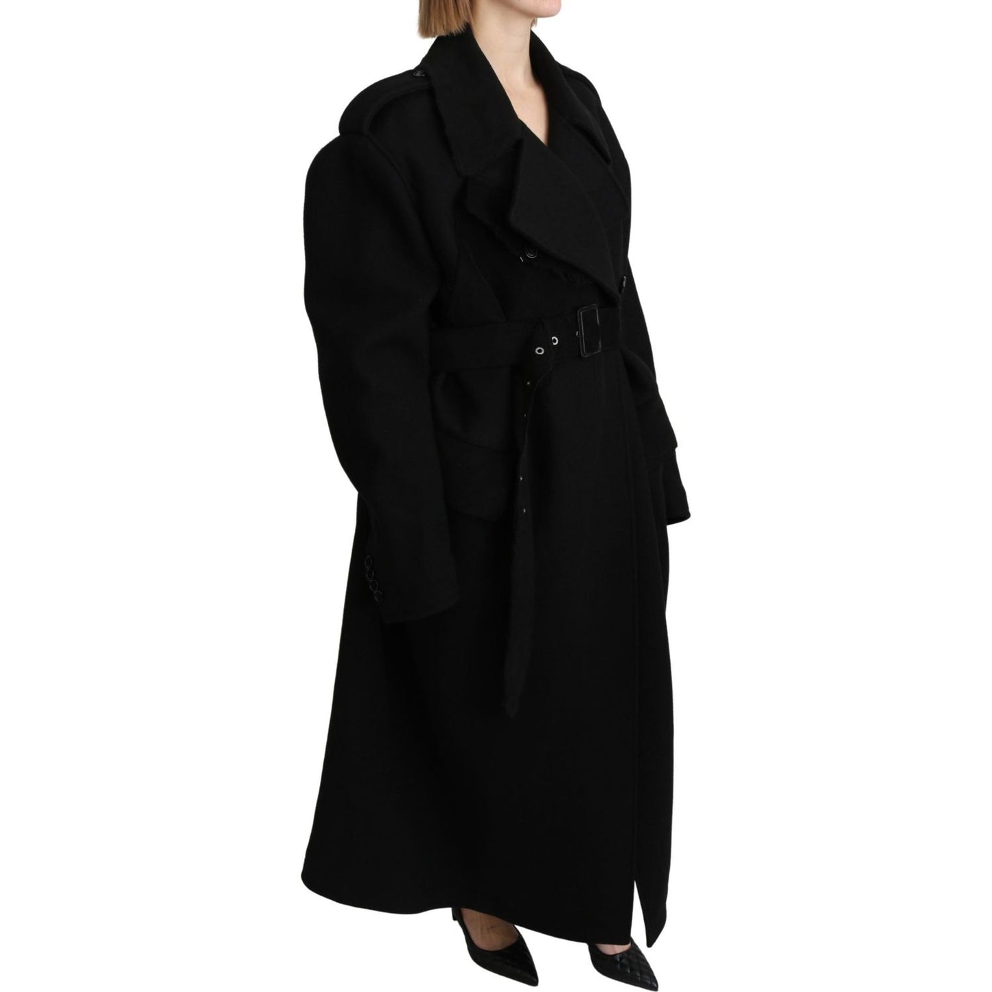 Dolce & Gabbana Elegant Black Wool Trenchcoat Dolce & Gabbana Black