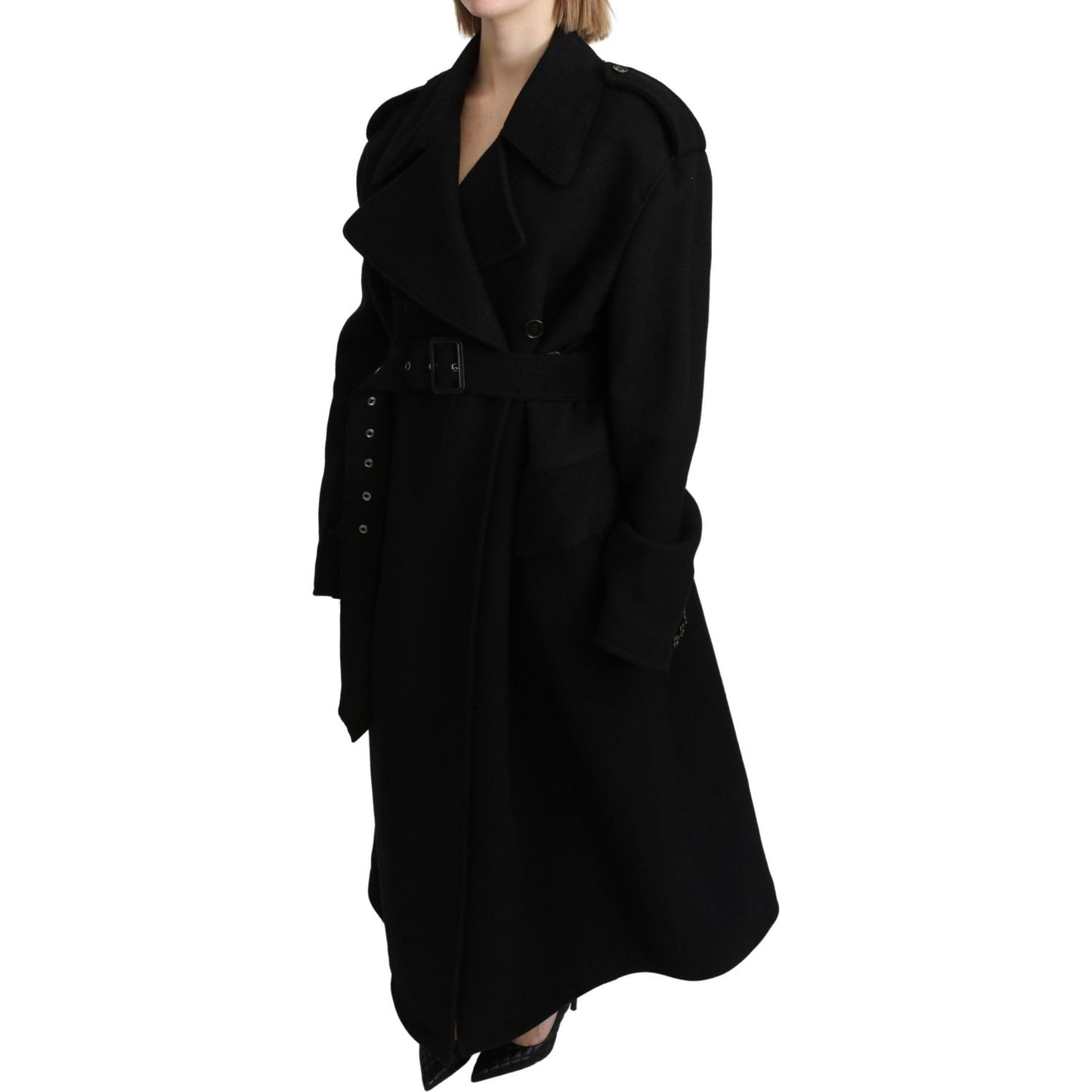 Dolce & Gabbana Elegant Black Wool Trenchcoat Dolce & Gabbana Black