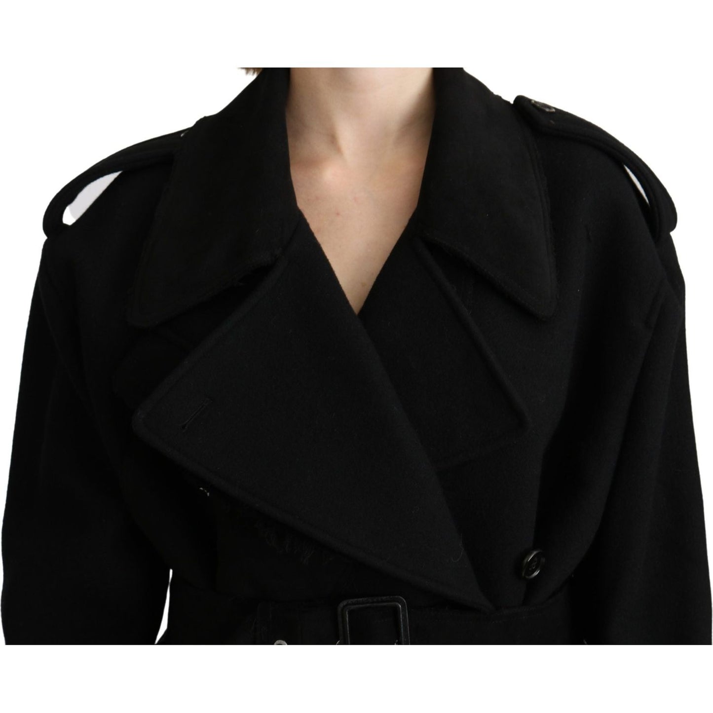 Dolce & Gabbana Elegant Black Wool Trenchcoat Dolce & Gabbana Black