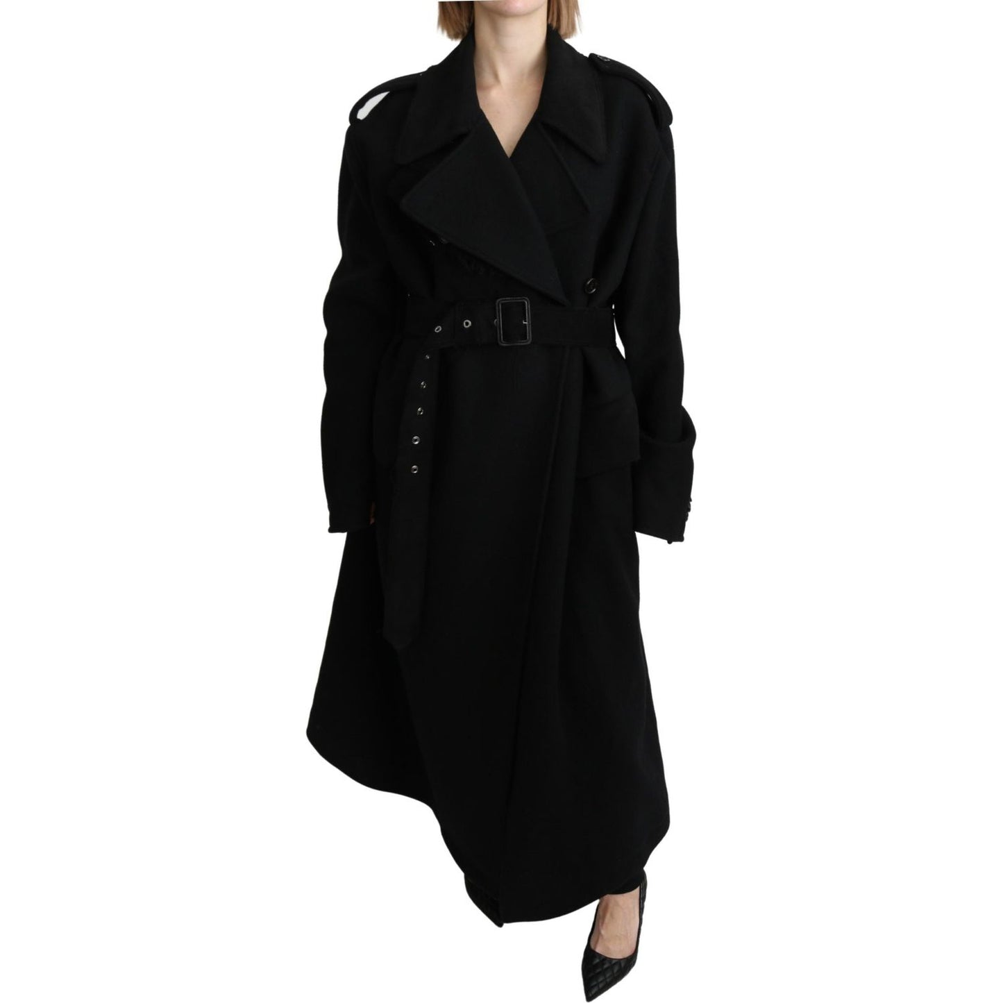 Dolce & Gabbana Elegant Black Wool Trenchcoat Dolce & Gabbana Black