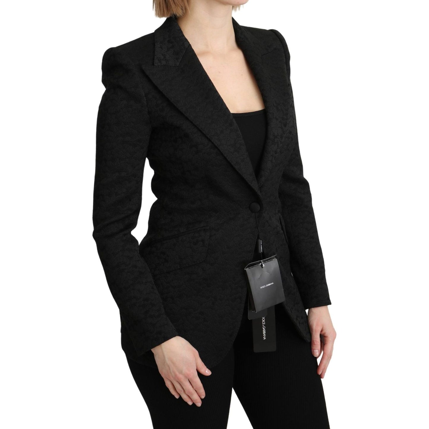 Dolce & Gabbana Elegant Black Brocade Single Breasted Blazer Dolce & Gabbana Black