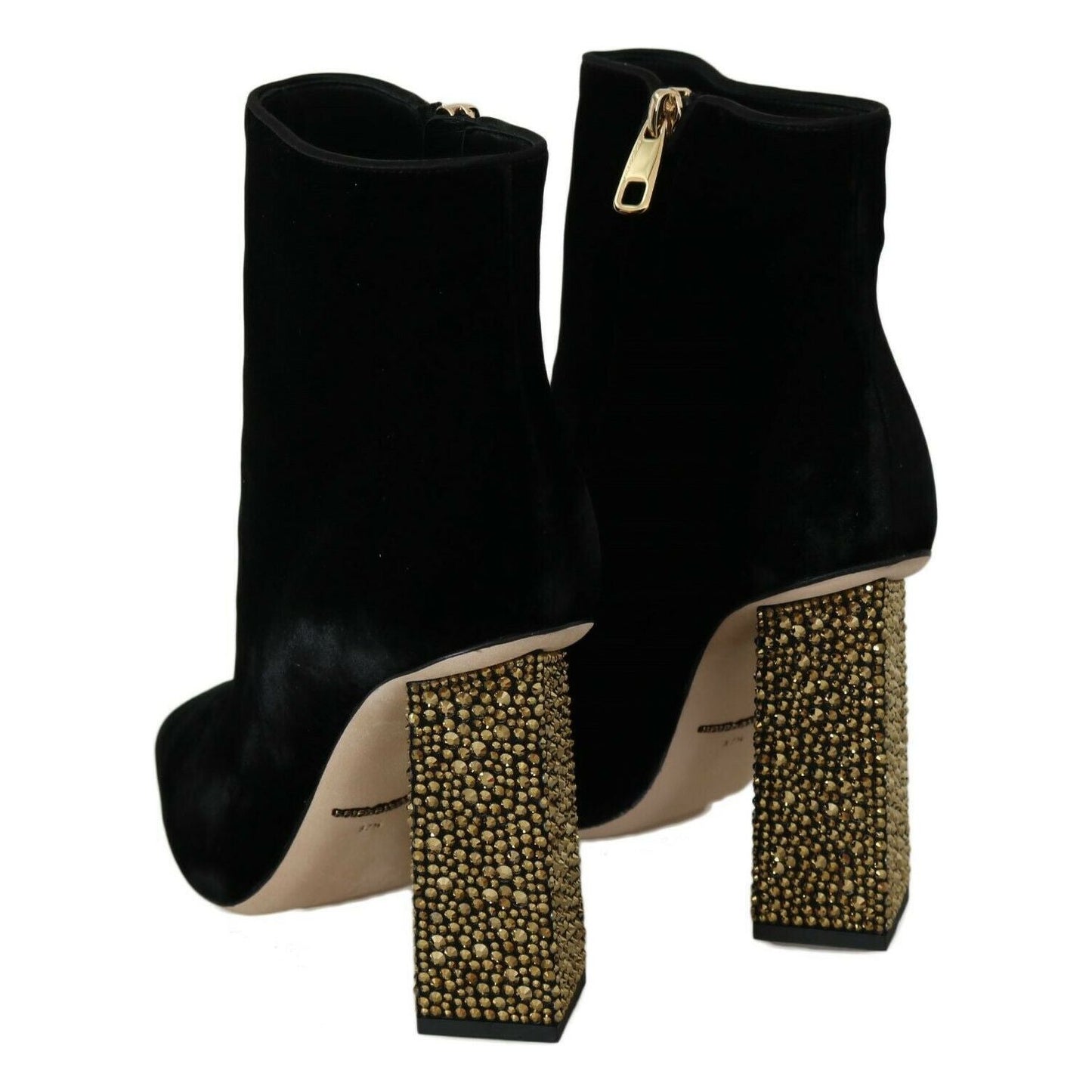 Dolce & Gabbana Elegant Velvet Ankle Boots with Crystal Heels Dolce & Gabbana Rosy Brown
