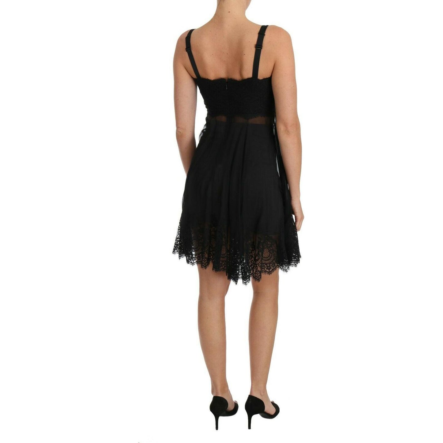 Dolce & Gabbana Elegant Black Silk Floral Lace Chemise Dress Dolce & Gabbana Dark Slate Gray