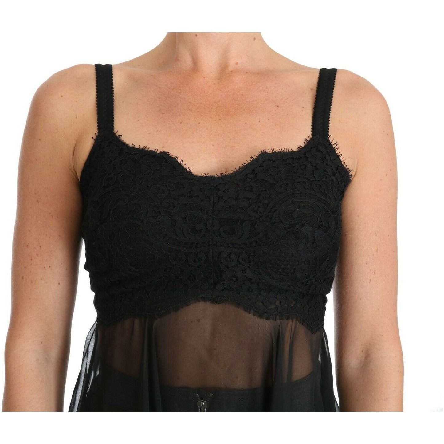 Dolce & Gabbana Elegant Black Silk Floral Lace Chemise Dress Dolce & Gabbana Tan