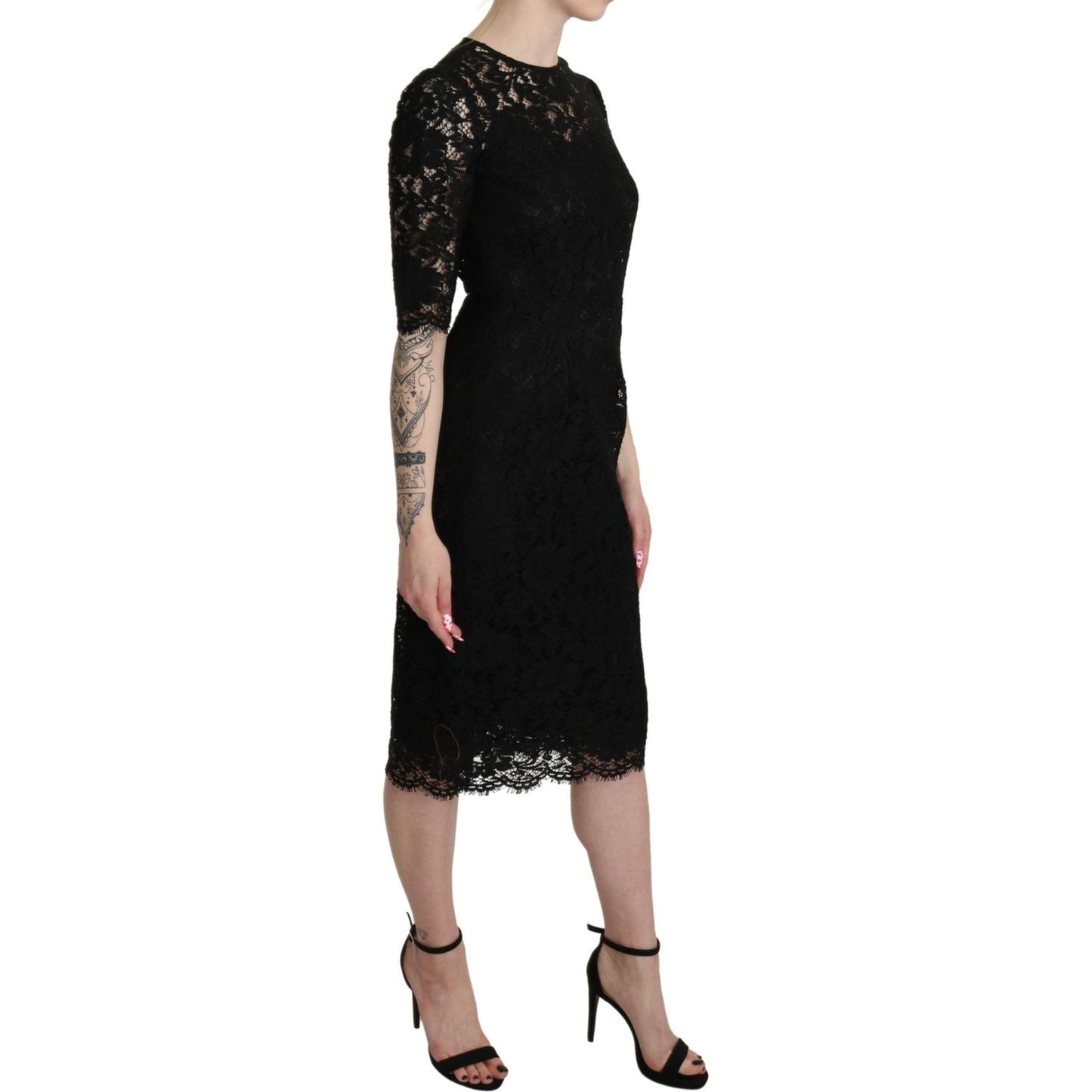 Dolce & Gabbana Elegant Black Lace Sheath Knee-Length Dress Dolce & Gabbana Black
