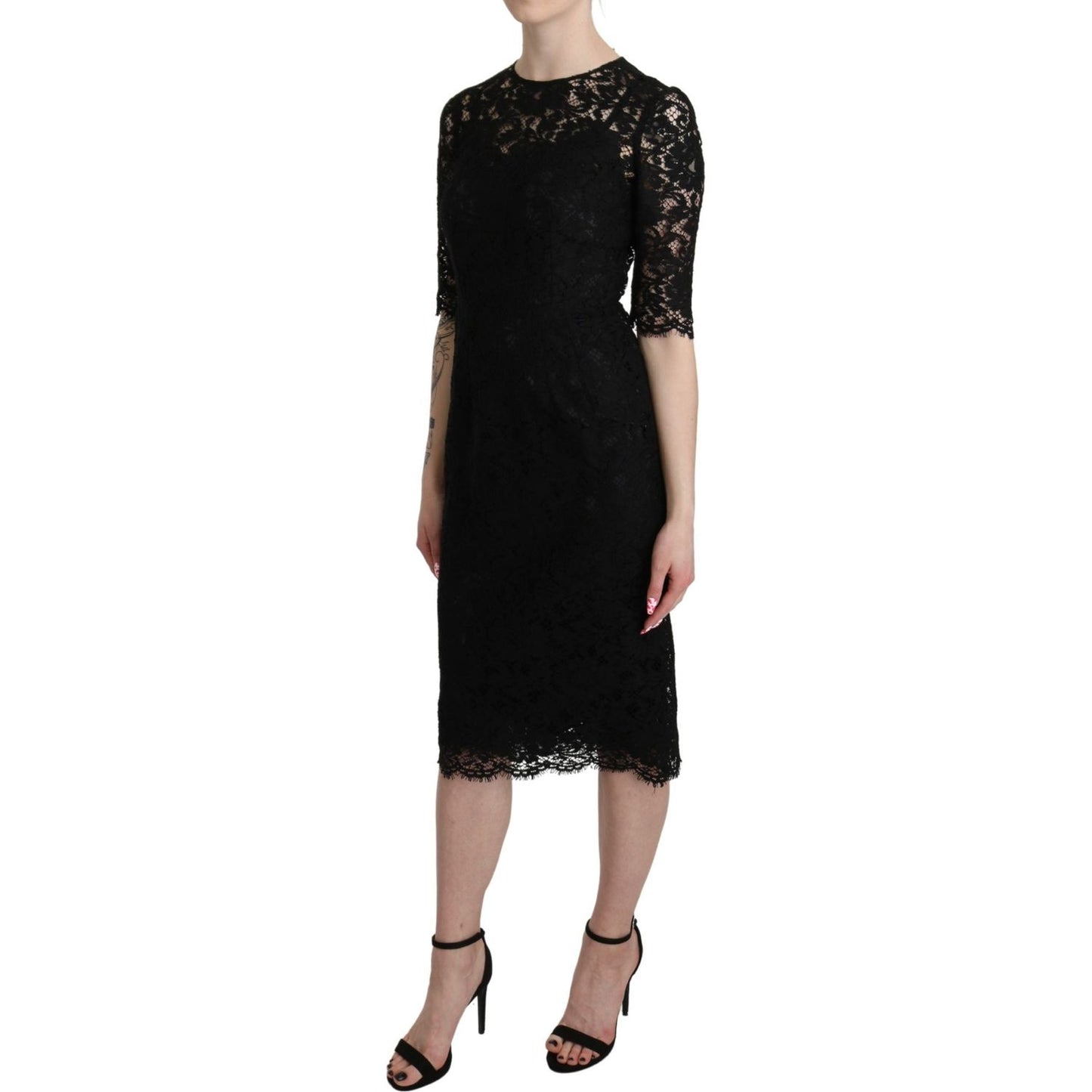 Dolce & Gabbana Elegant Black Lace Sheath Knee-Length Dress Dolce & Gabbana Black
