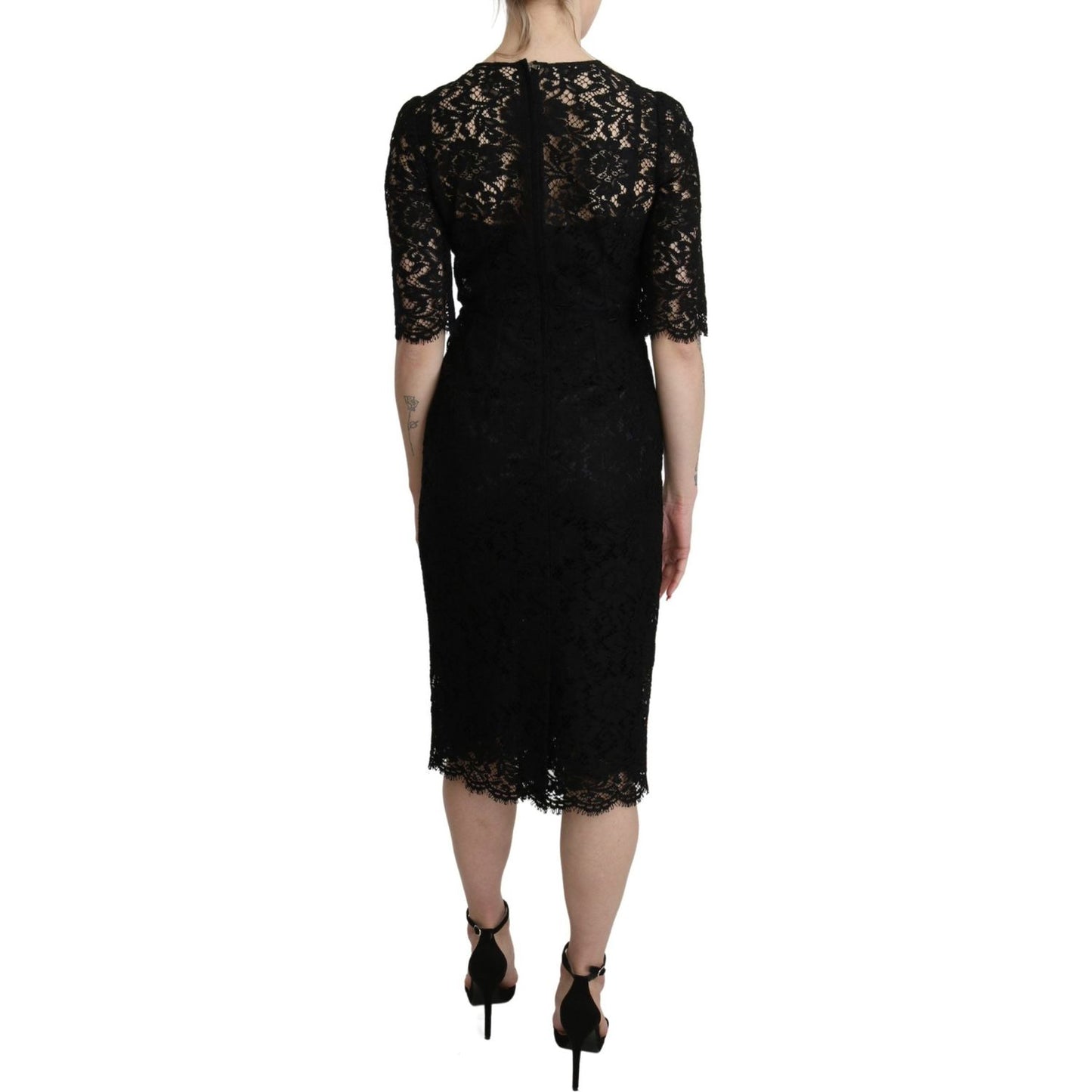 Dolce & Gabbana Elegant Black Lace Sheath Knee-Length Dress Dolce & Gabbana Rosy Brown