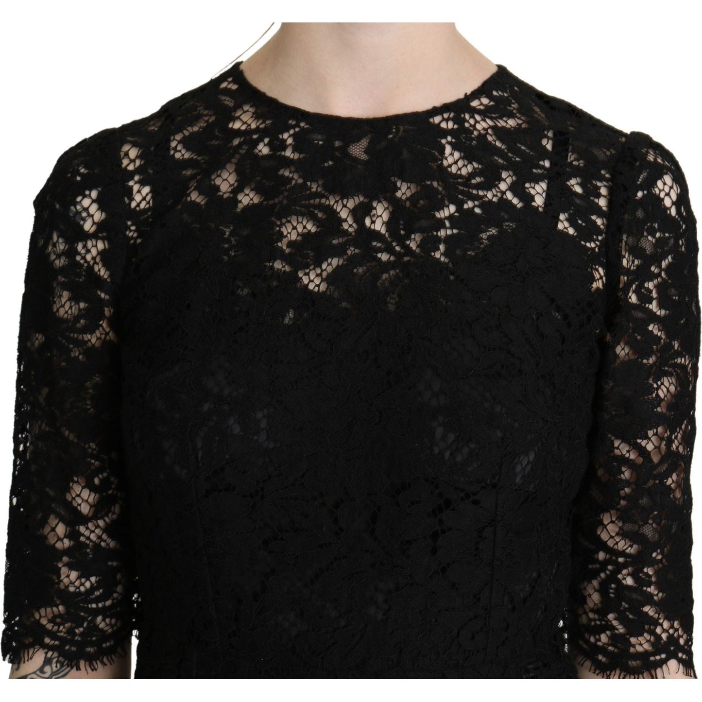 Dolce & Gabbana Elegant Black Lace Sheath Knee-Length Dress Dolce & Gabbana Black