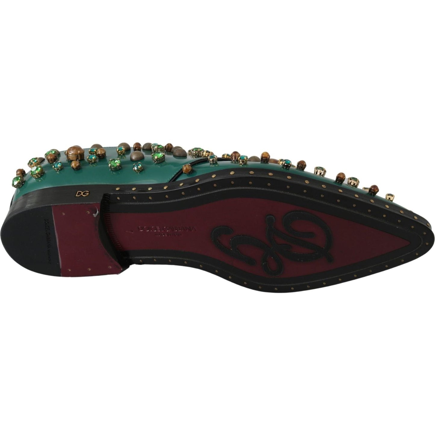 Dolce & Gabbana Emerald Leather Dress Shoes with Crystal Accents Dolce & Gabbana Dark Slate Gray