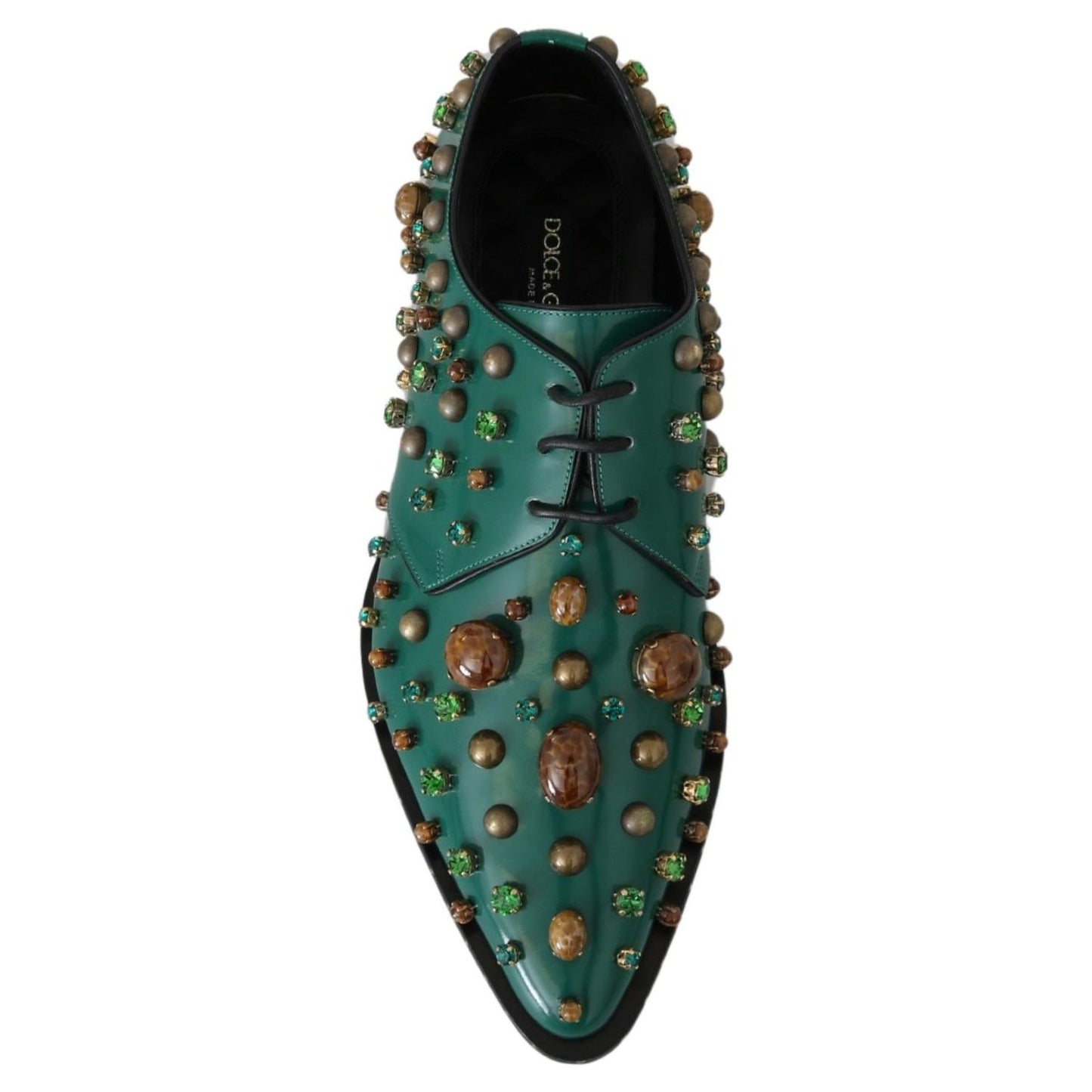 Dolce & Gabbana Emerald Leather Dress Shoes with Crystal Accents Dolce & Gabbana Dark Slate Gray
