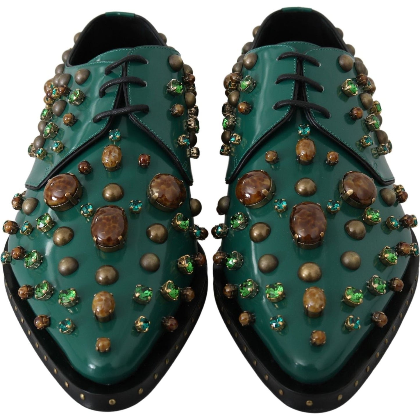 Dolce & Gabbana Emerald Leather Dress Shoes with Crystal Accents Dolce & Gabbana Dark Slate Gray