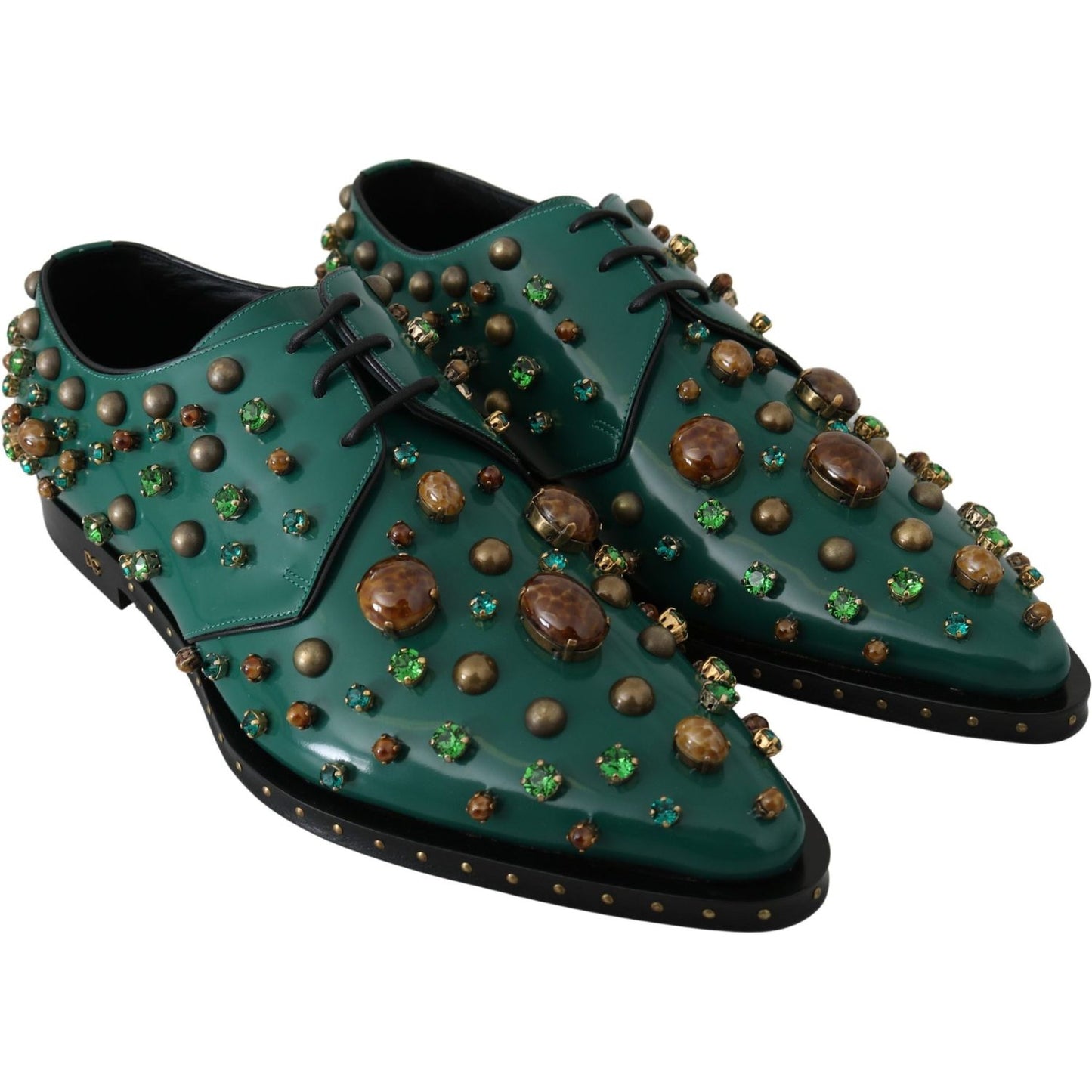 Dolce & Gabbana Emerald Leather Dress Shoes with Crystal Accents Dolce & Gabbana Dark Slate Gray