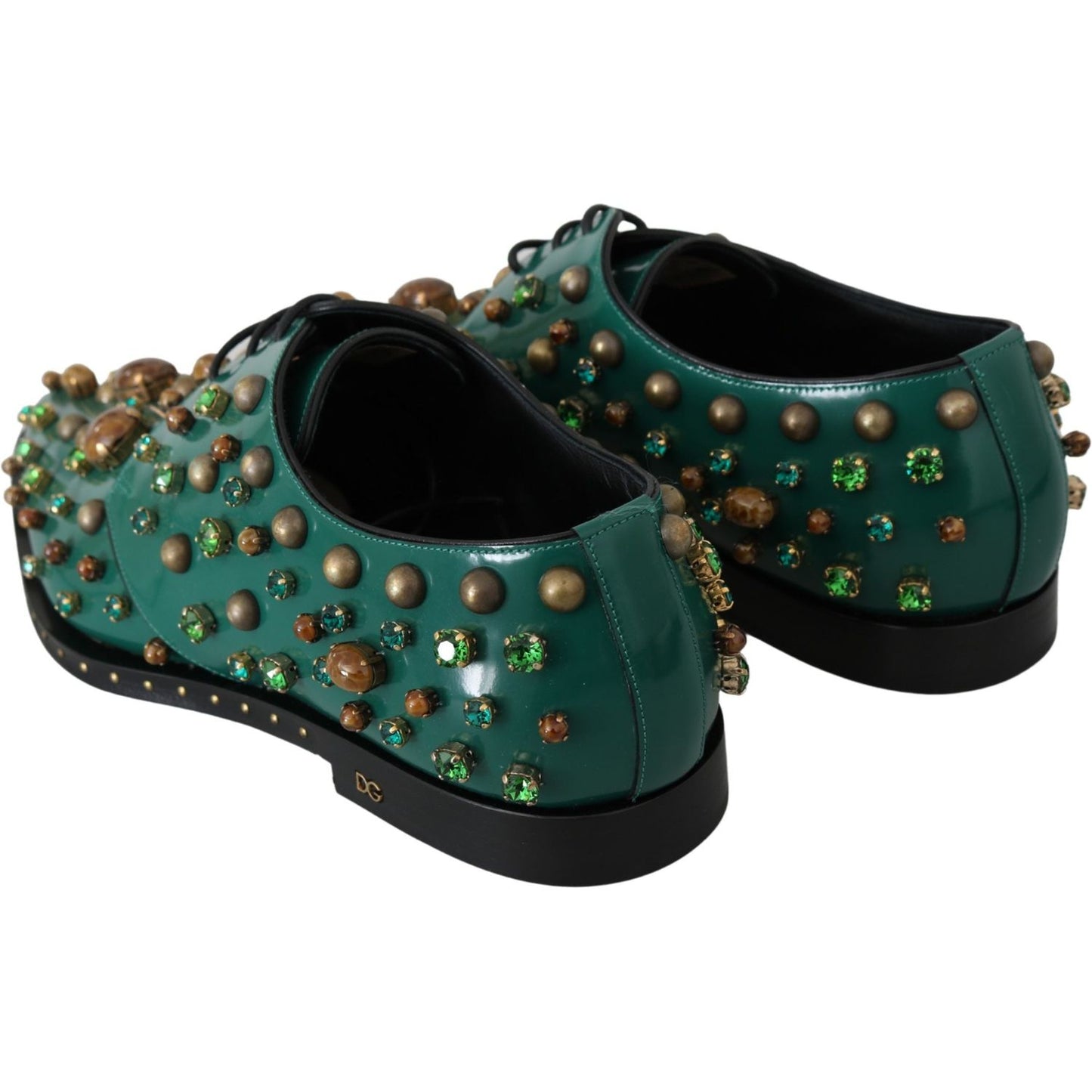 Dolce & Gabbana Emerald Leather Dress Shoes with Crystal Accents Dolce & Gabbana Dark Slate Gray