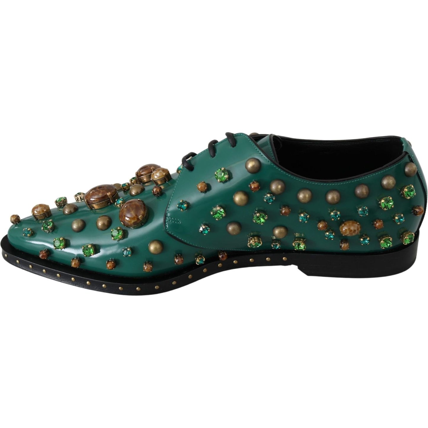 Dolce & Gabbana Emerald Leather Dress Shoes with Crystal Accents Dolce & Gabbana Dark Slate Gray