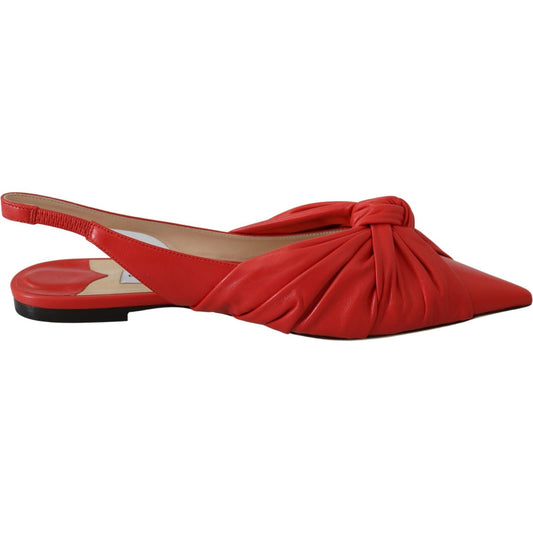 Jimmy Choo Chic Red Pointed Toe Leather Flats Shoes