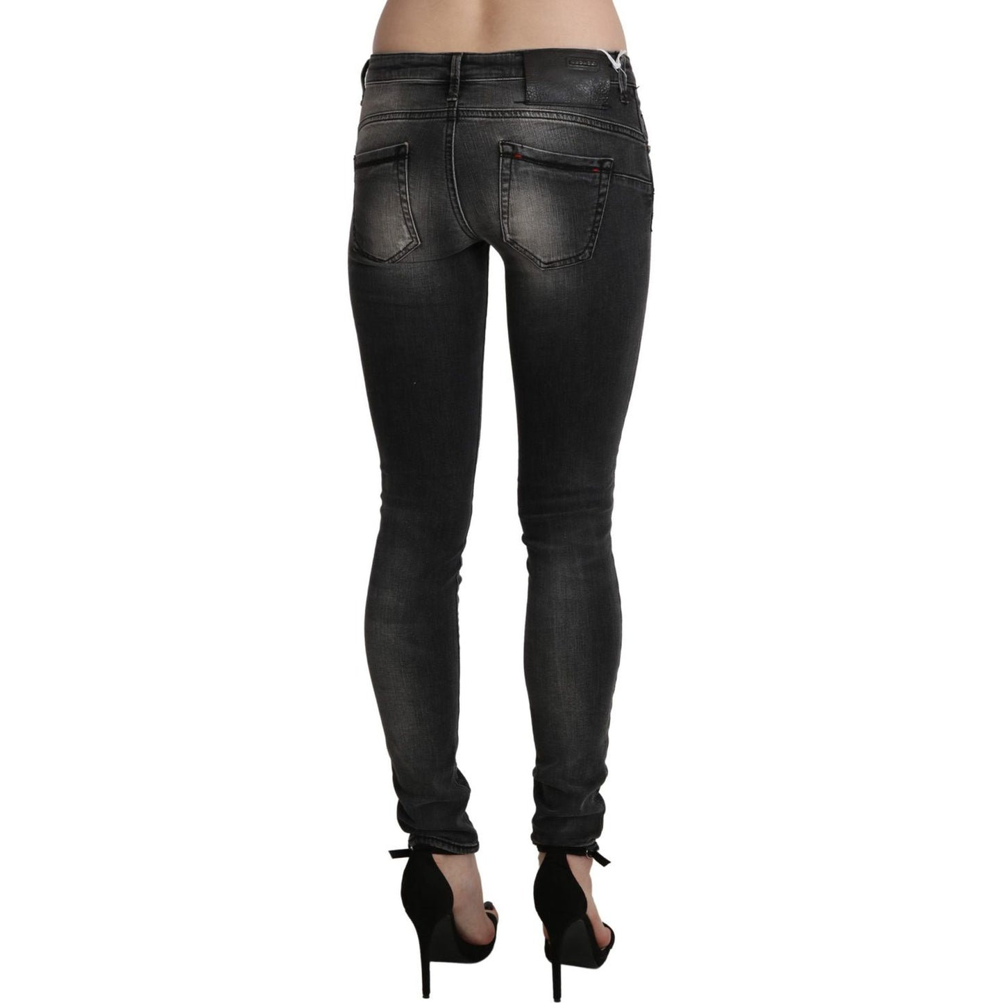 Acht Sleek Low Waist Skinny Denim in Black Wash Jeans & Pants Acht Dark Slate Gray