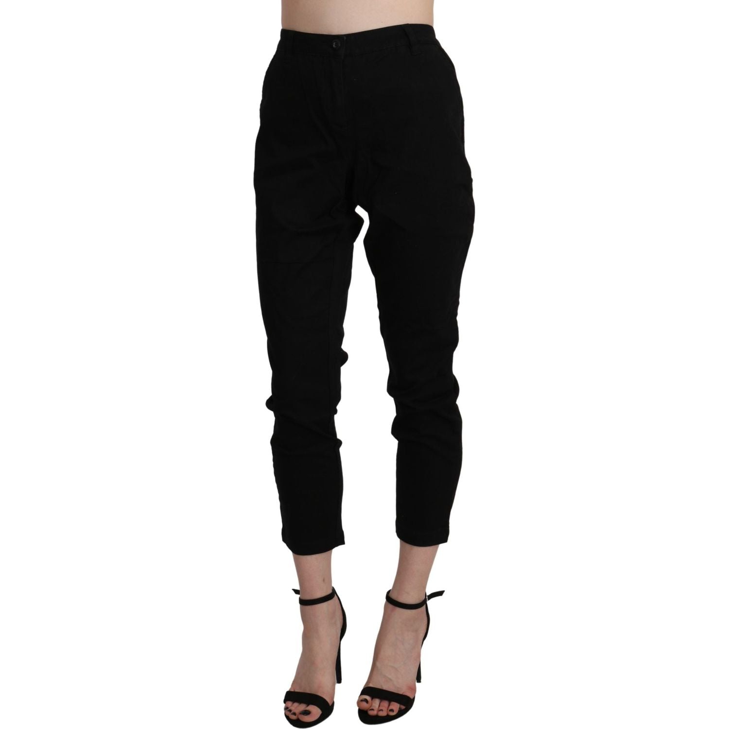 Acht Black High Waist Skinny Cropped Cotton Capri Pant