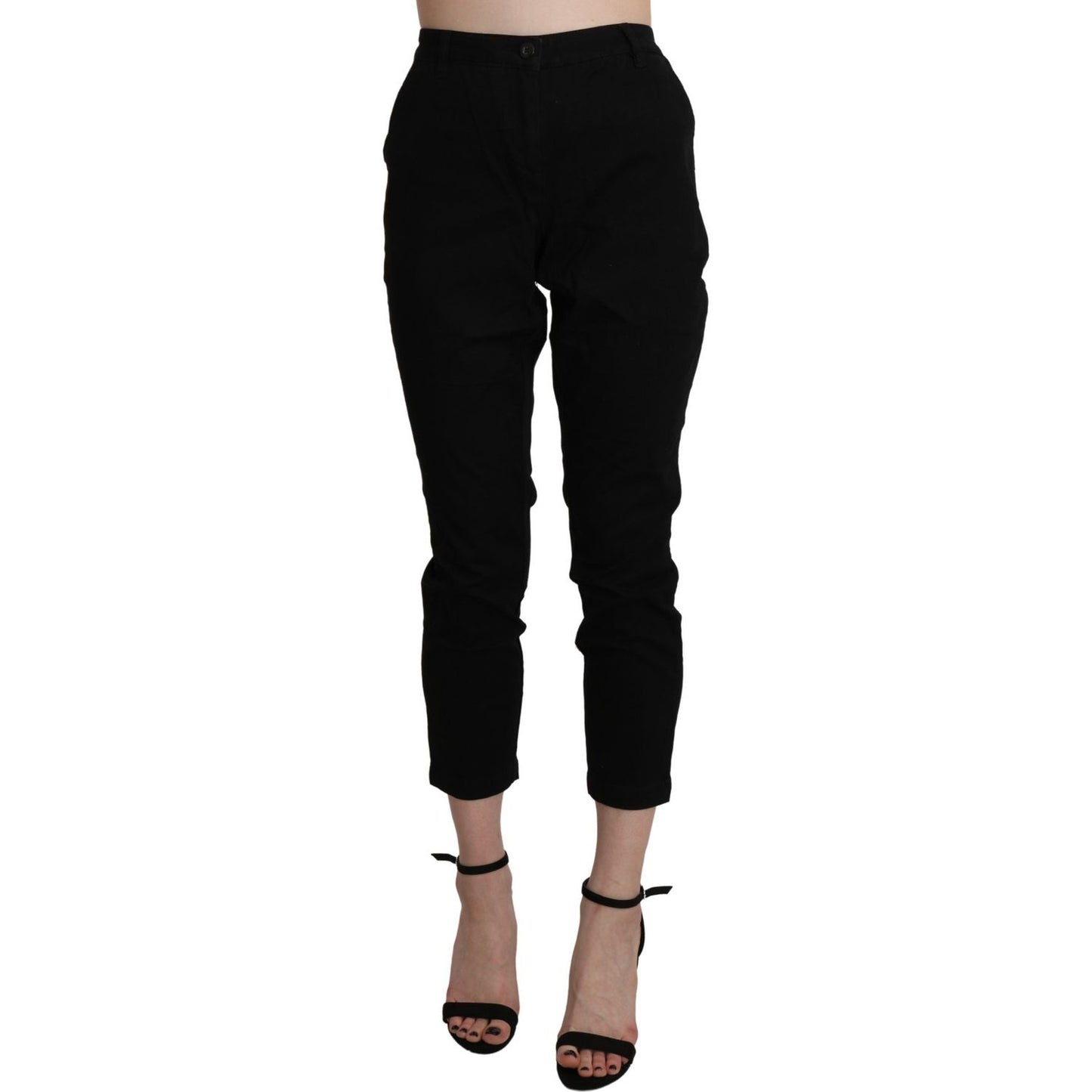 Acht Chic High Waist Cropped Black Jeans Jeans & Pants Acht Rosy Brown