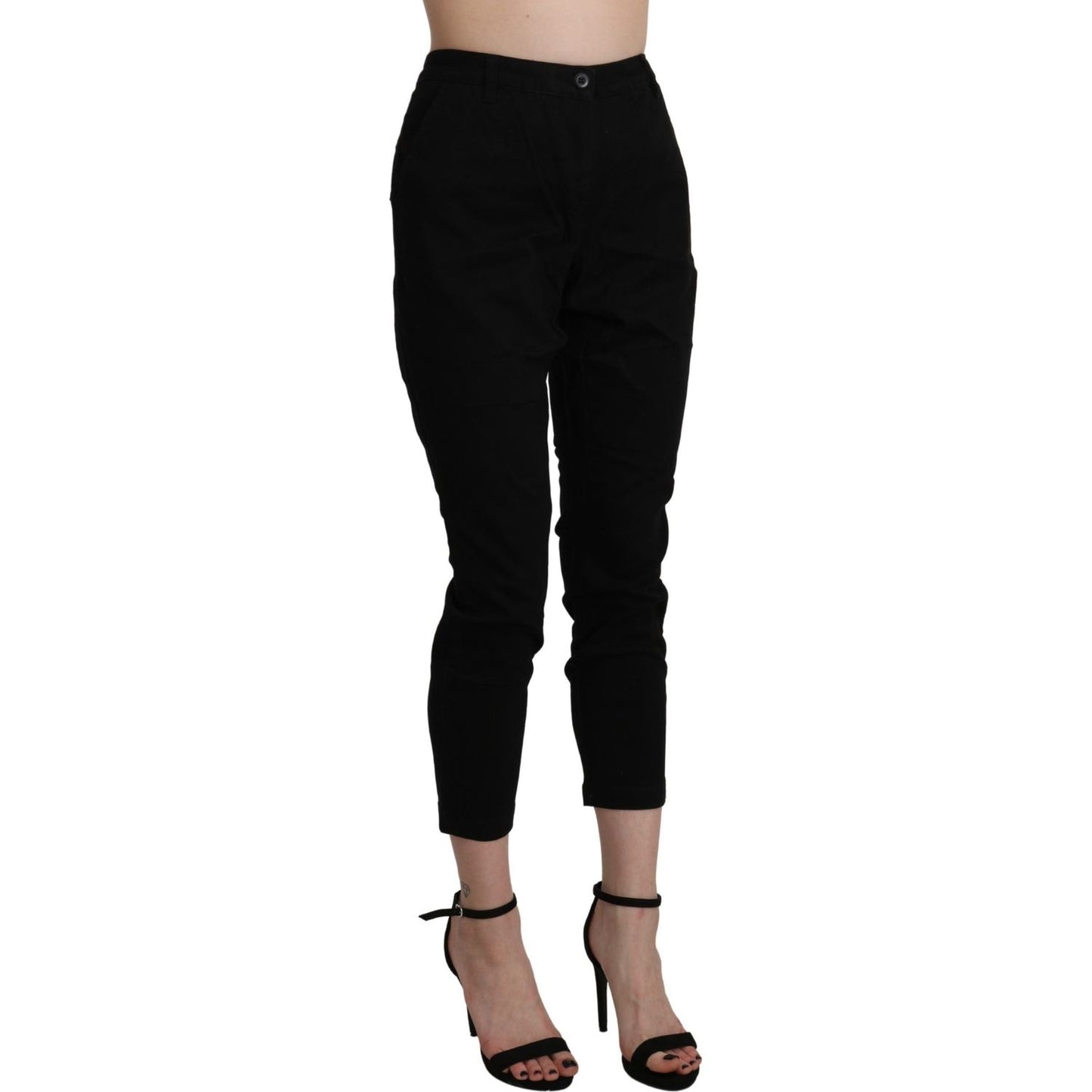 Acht Chic High Waist Cropped Black Jeans Jeans & Pants Acht Rosy Brown