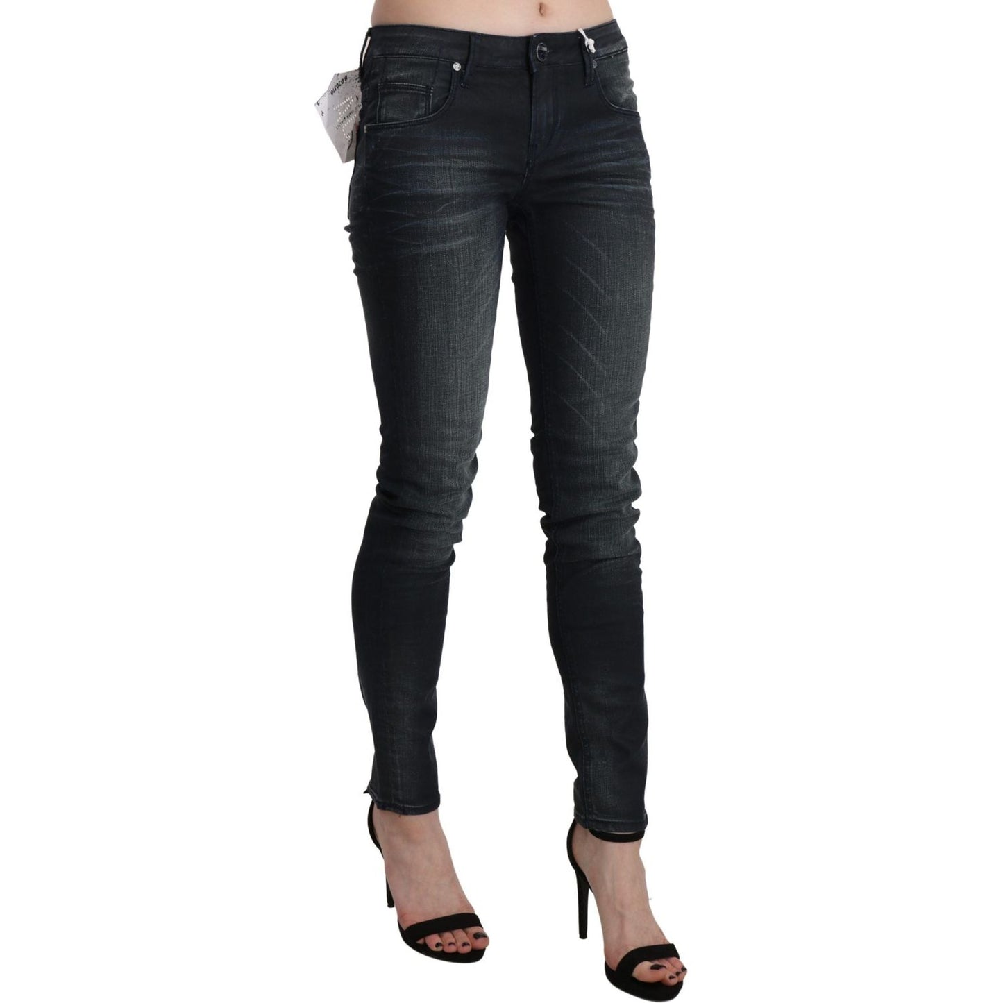 Acht Elegant Low Waist Skinny Black Jeans Jeans & Pants Acht Dark Slate Gray