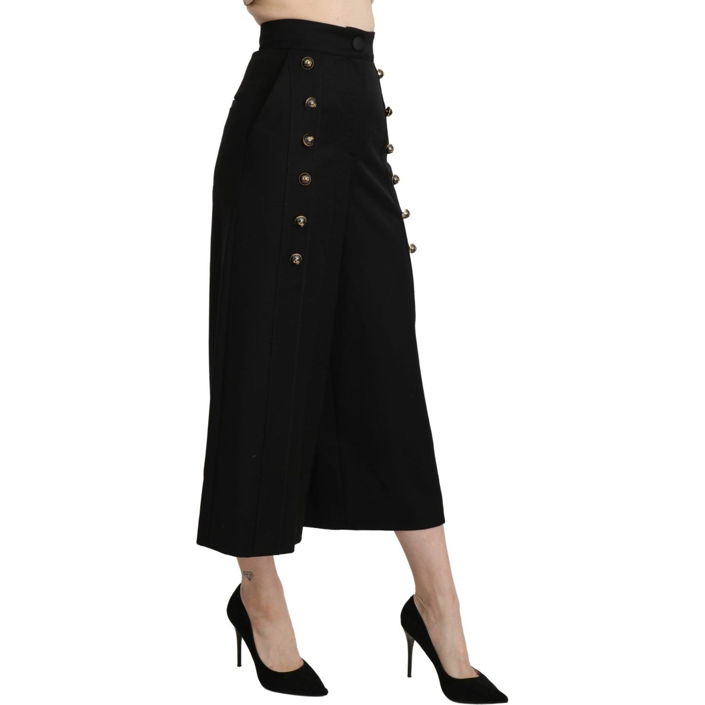 Dolce & Gabbana Elegant High Waist Wide Leg Virgin Wool Trousers Jeans & Pants Dolce & Gabbana Black