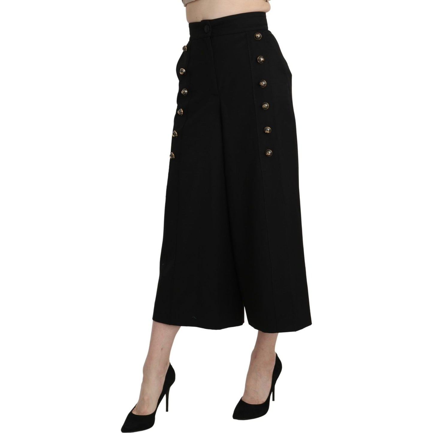 Dolce & Gabbana Elegant High Waist Wide Leg Virgin Wool Trousers Jeans & Pants Dolce & Gabbana Black