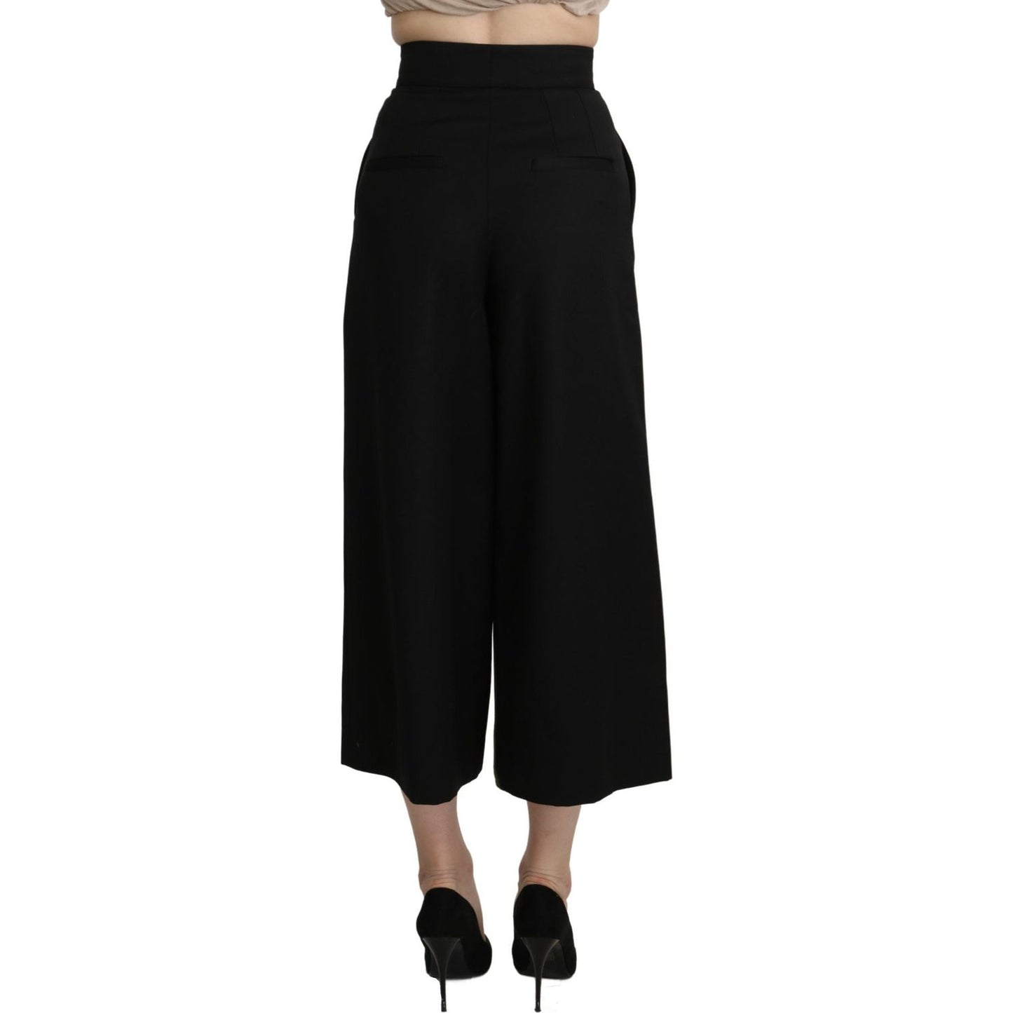 Dolce & Gabbana Elegant High Waist Wide Leg Virgin Wool Trousers Jeans & Pants Dolce & Gabbana Black