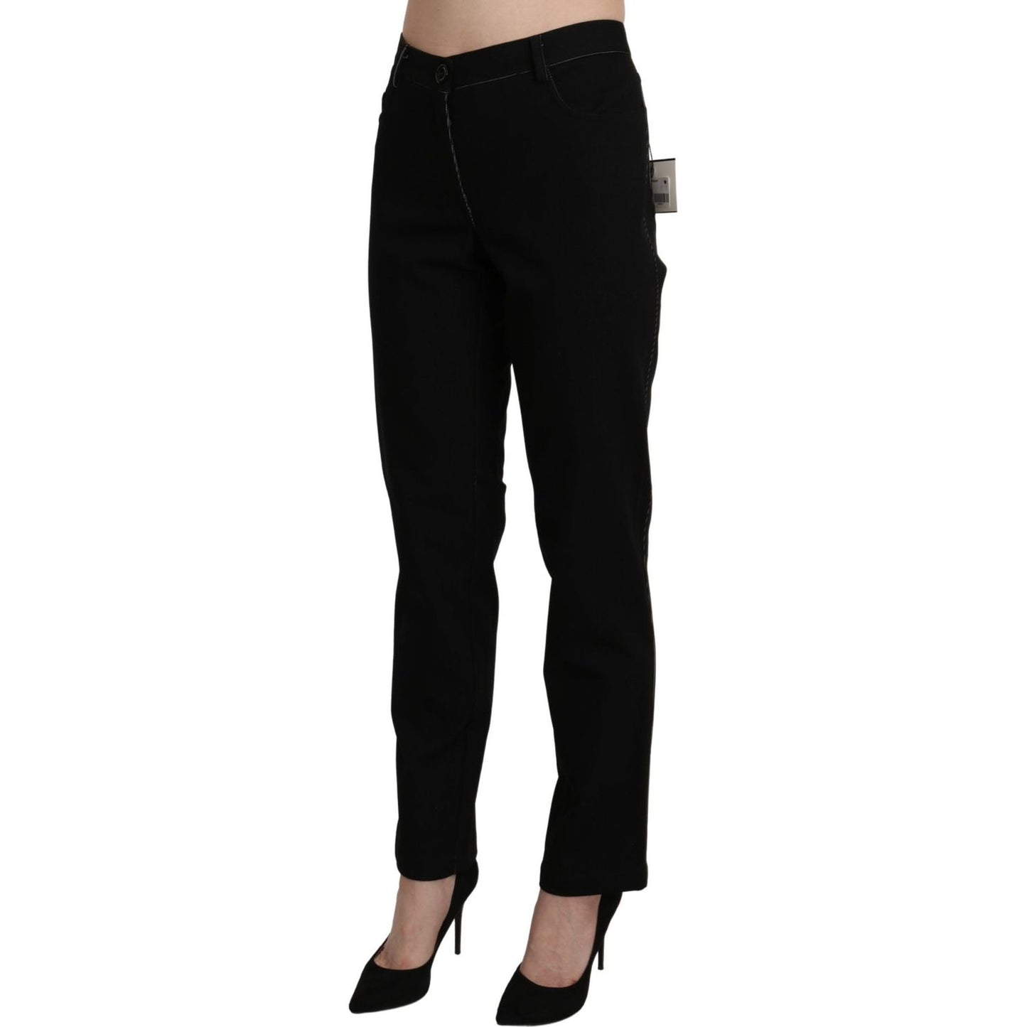 BENCIVENGA Elegant High Waist Straight Black Trousers Jeans & Pants BENCIVENGA Black
