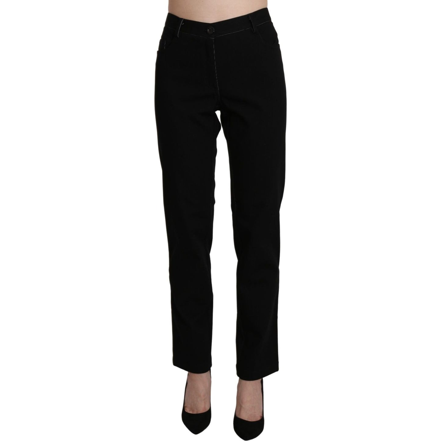 BENCIVENGA Elegant High Waist Straight Black Trousers Jeans & Pants BENCIVENGA Black