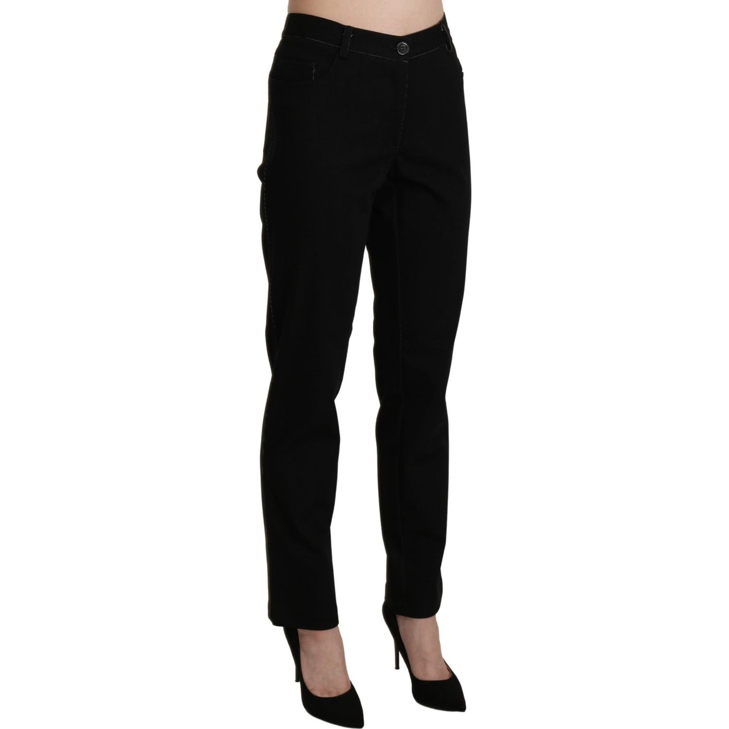BENCIVENGA Elegant High Waist Straight Black Trousers Jeans & Pants BENCIVENGA Black