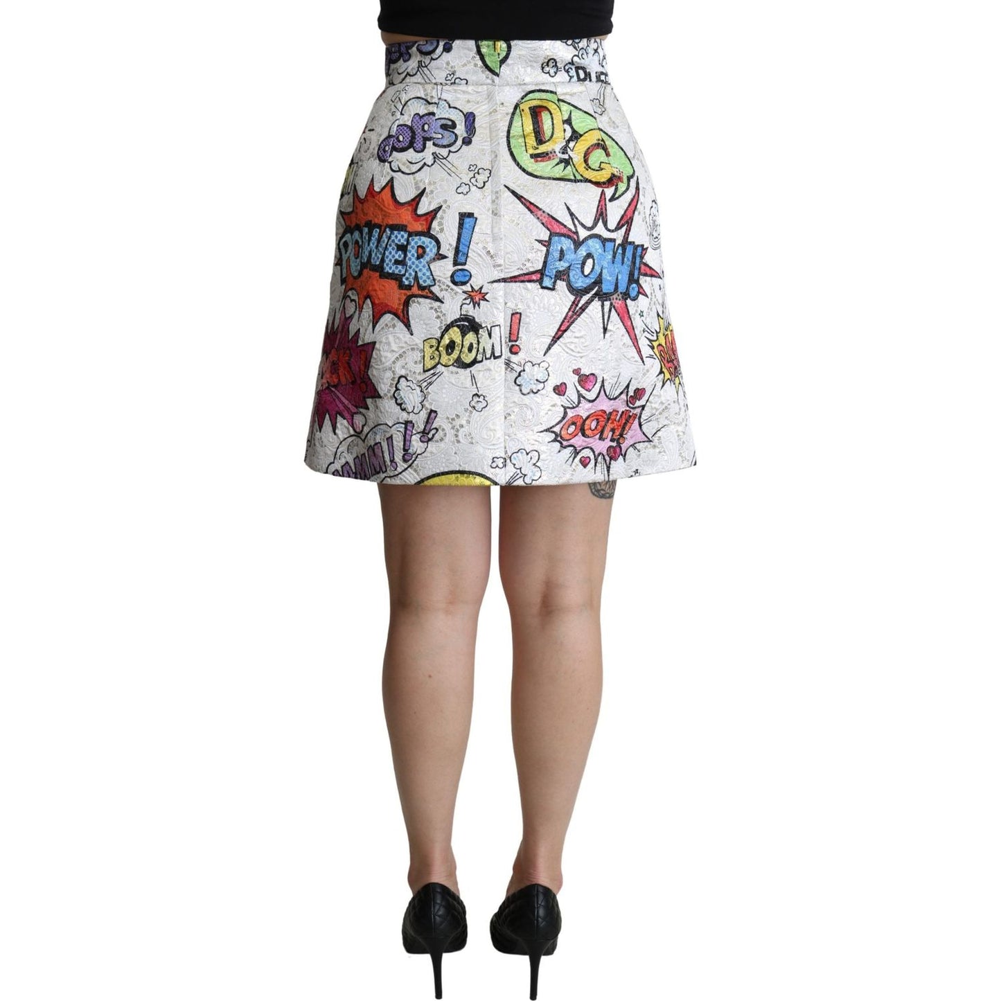 Dolce & Gabbana White Cartoon Brocade A-line High Waist Skirt SKI1481-38