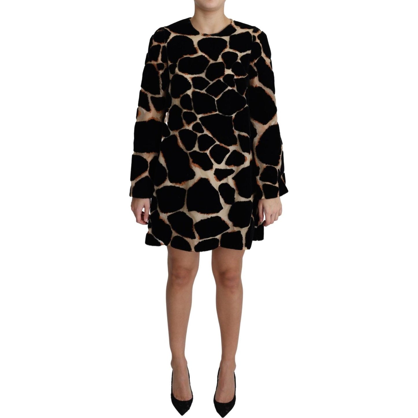 Dolce & Gabbana Chic Giraffe Print Shift Mini Dress Dolce & Gabbana Black